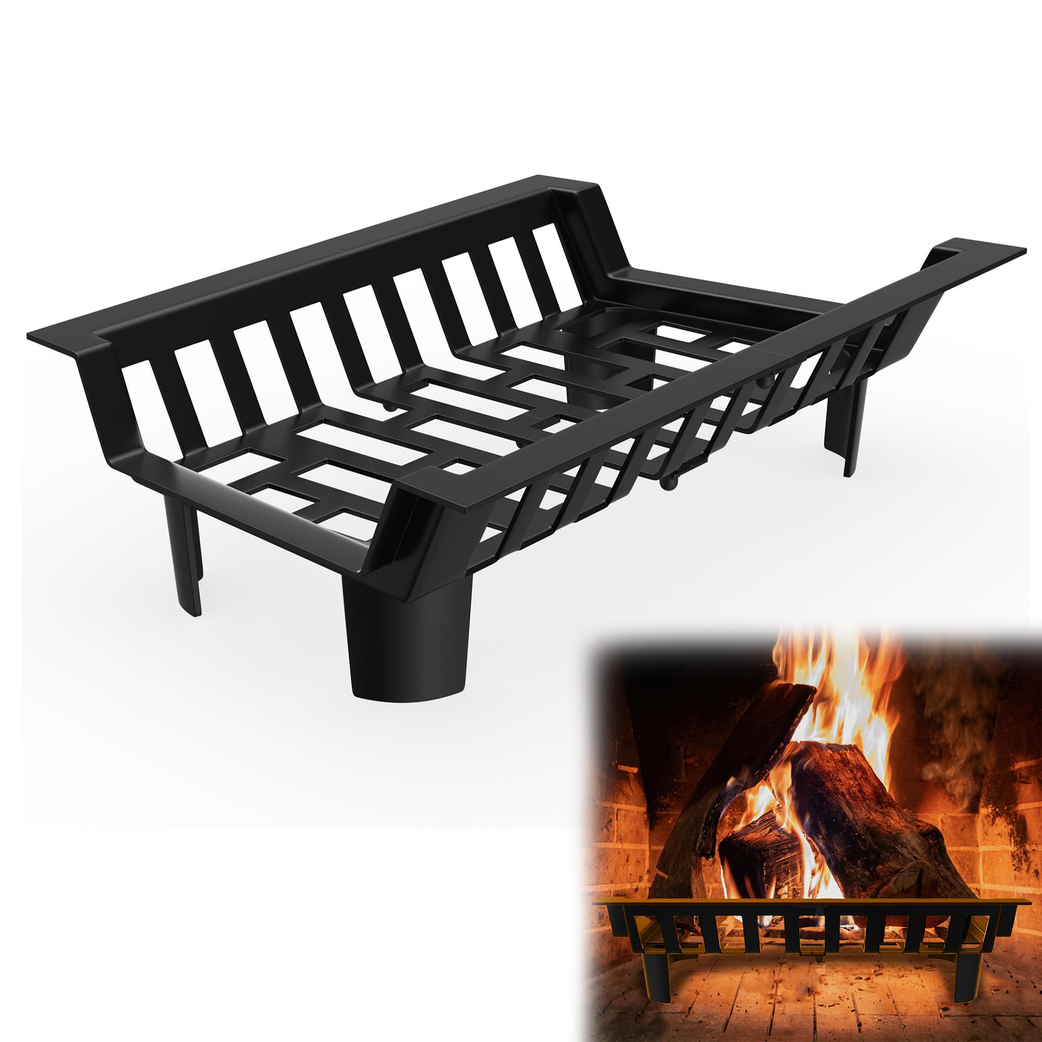 YRhome Kaminrost Kaminholzrost Brennholzrost 46x31x13cm Scheithalter Holzofenrost Brennholzhalter Kaminholzständer für Kamin Schwarz Feuerstellenrost Ofenrost Kohlenrost Feuerrost Outdoor