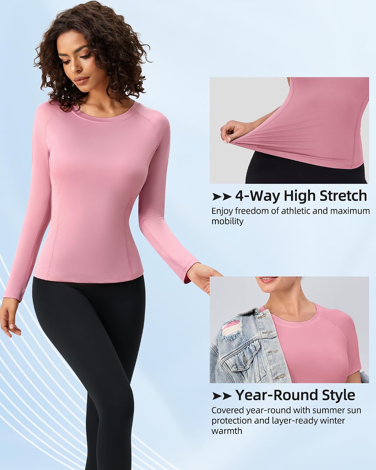 SPVISE Long Sleeve Compression Shirts for Women Workout Tops Cool Dry Breathable Yoga Running Hiking T-Shirt Fitted Basic Top