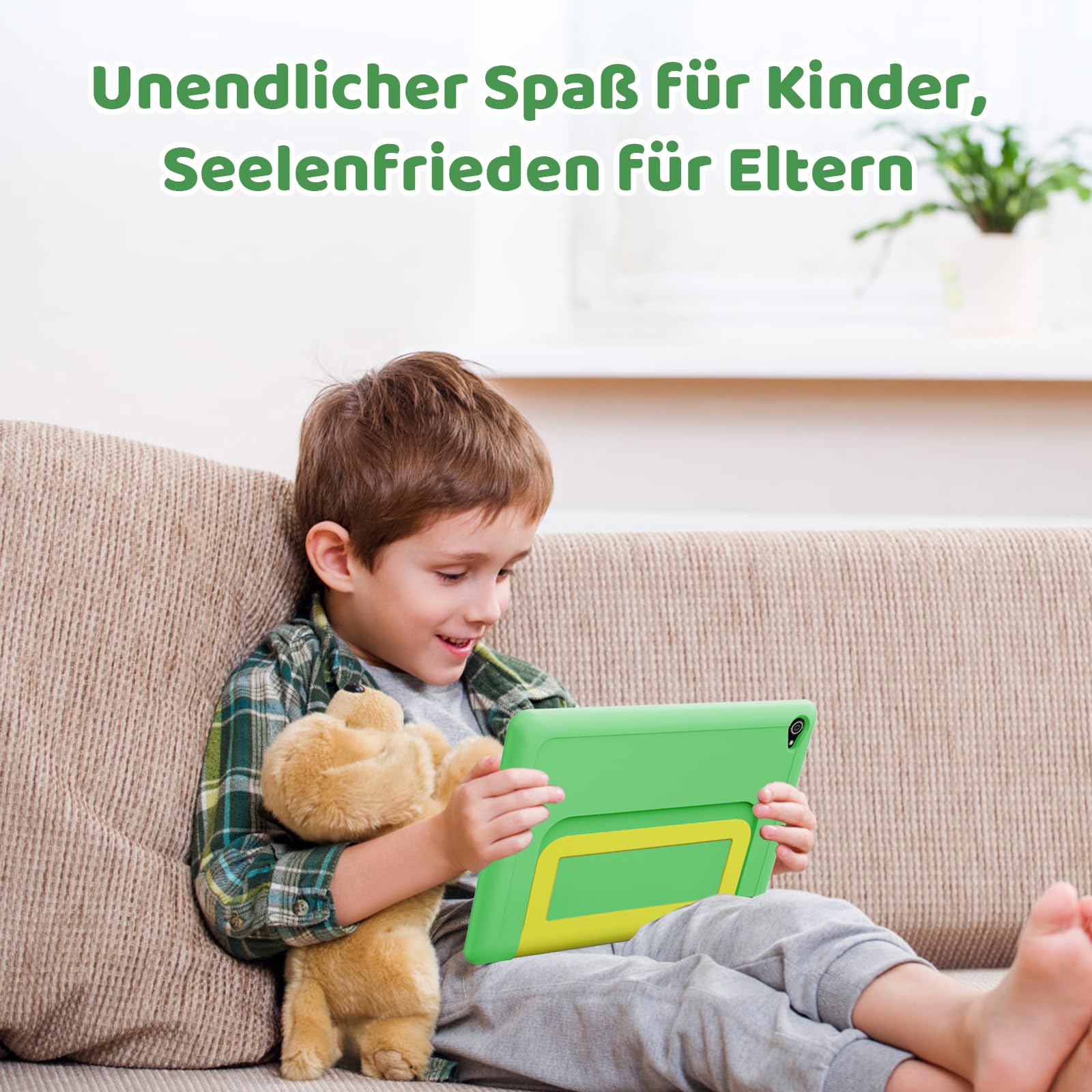 Ainmel Android 16 Kinder Tablet, 10.1 Zoll Tablet für Kinder, 24GB+64GB(erweiterbar auf 1TB), 6000mAh, Kindersicherung, WiFi 6, Bluetooth 5.4, Widevine L1, kindersicheres Gehäuse (grün)