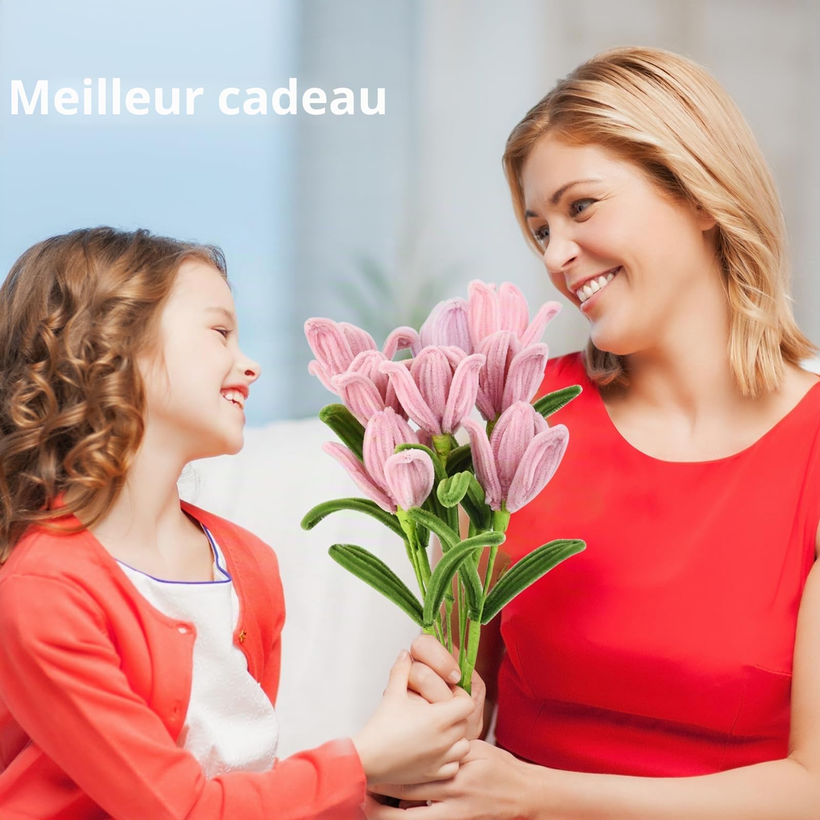 Kit de Fleurs DIY 350Pcs – Fil Chenille Pastel pour Enfants – Cure-Pipe Fleur avec Tige Verte – Loisir Créatif Bouquet de Roses
