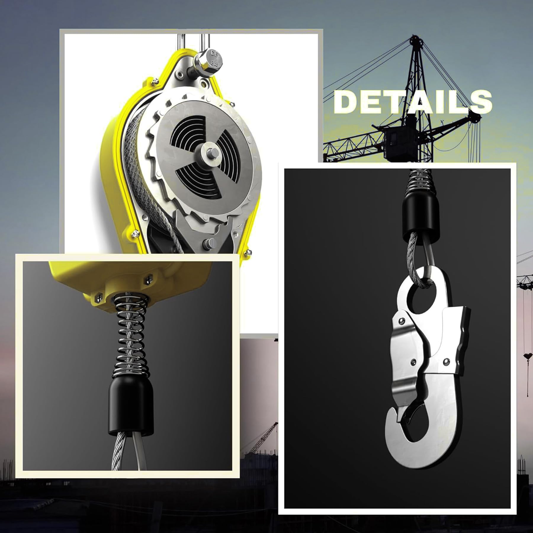 Dispositivo Anticaidas Retráctil, 3-20m Anticaidas Retractil Seguridad Homologado con Gancho Autoblocante, Amarillo Linea de Vida Retractil para Techado y Construcción, Carga:150kg (10m)