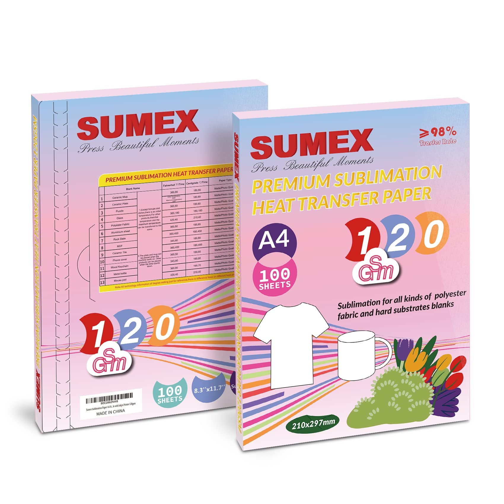 Sumex Sublimation Paper 120gsm A4 Size 210×297mm 100 Sheets Heat Transfer Paper Compatible with All Inkjet Printer - Image 3