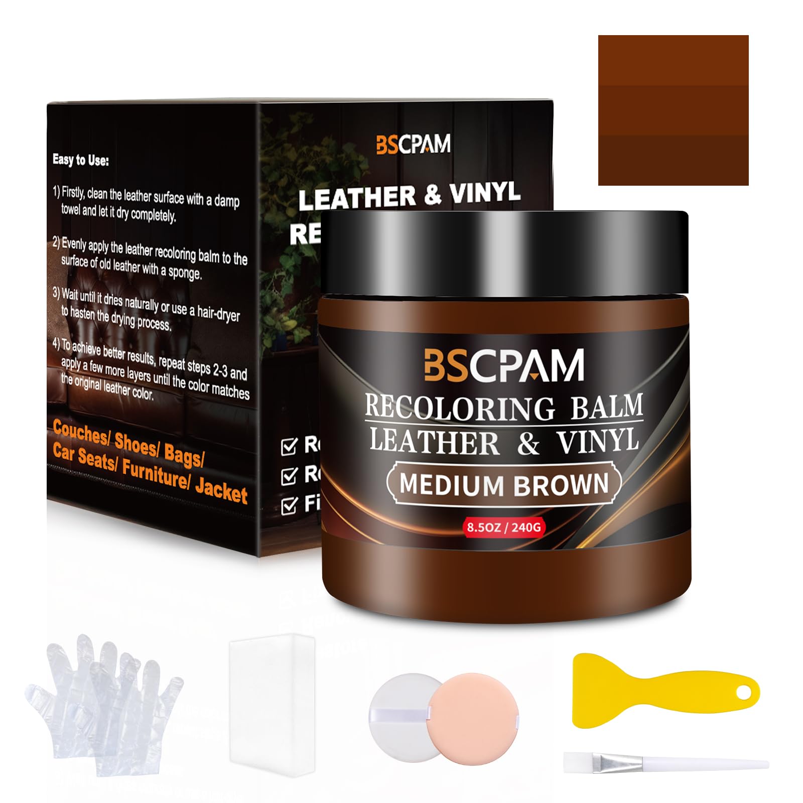 Light Brown Leather Recoloring Balm,8.5oz Leather Sofa Scratch/Stain Remover,Leather Repair kit for Vinyl Furniture and Car Interior,Leather Dye Paint for Scratched and Faded,Leather Color Restorer — view 26