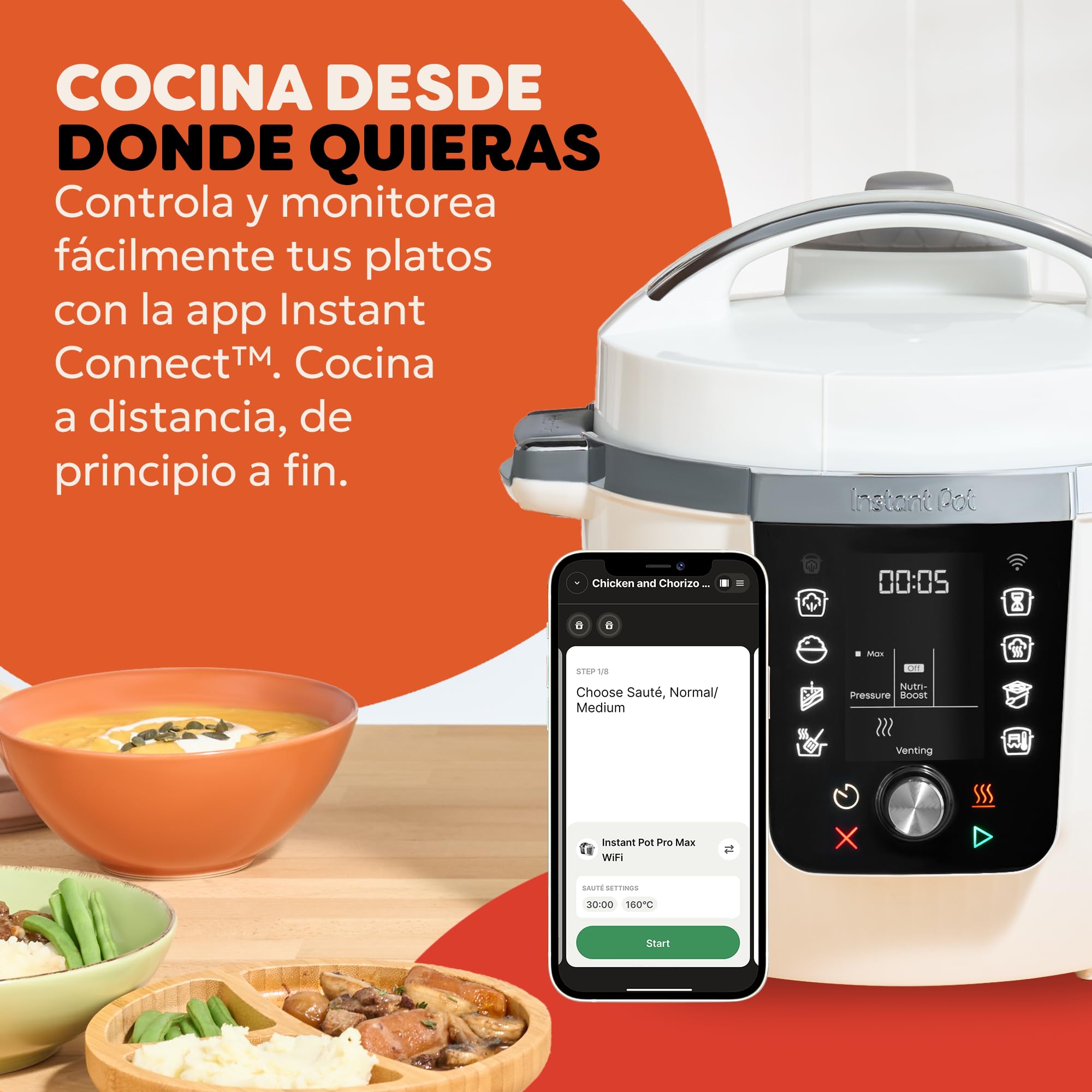Instant Pot Pro Olla multifunción 10 en 1, 5,7L, Blanca, olla a presión, olla de cocción lenta, arrocera, sartén, yogurtera, calentador de alimentos, olla de cocción al vacío, vaporera, horno, NutriBo