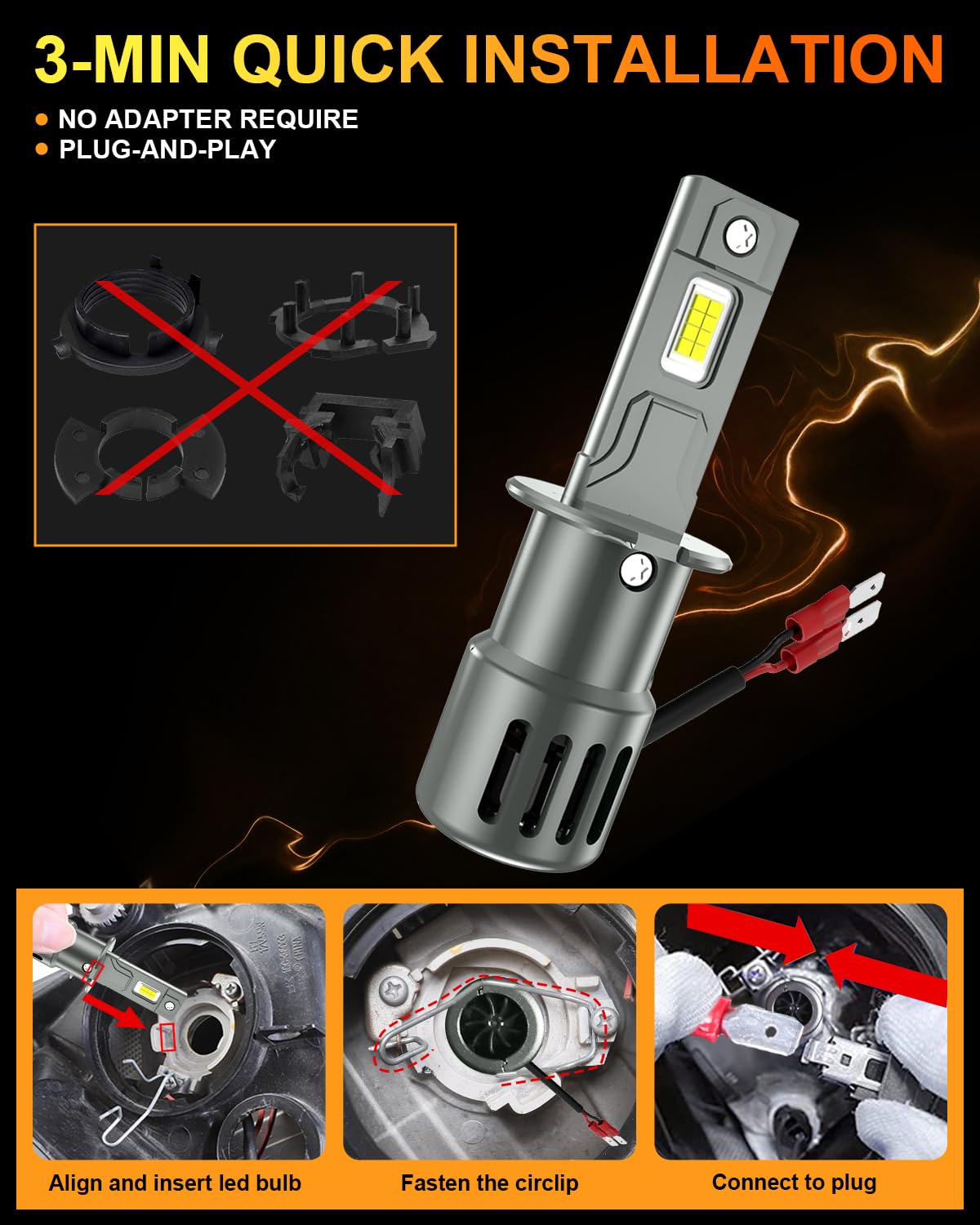 SHINYY Bombillas H3 LED Faros con Ventilador, 23000LM 6500K Blanco 12V 600% Brillantes Lámparas LED H3 para Coche Luz Alta Luz Baja Canbus Sin Error, Reemplaza Luces Halógenas y Xenon, 2PCS