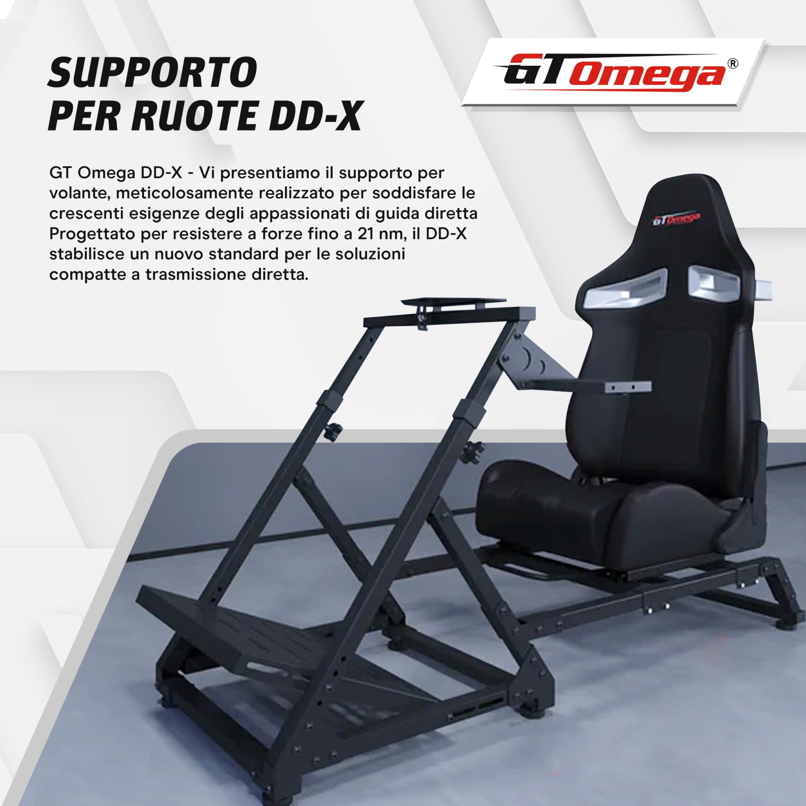 GT OMEGA DD-X - Supporto per volante: offre un'incredibile stabilità, regolazione dell'angolazione e dell'altezza, include un supporto regolabile per il cambio