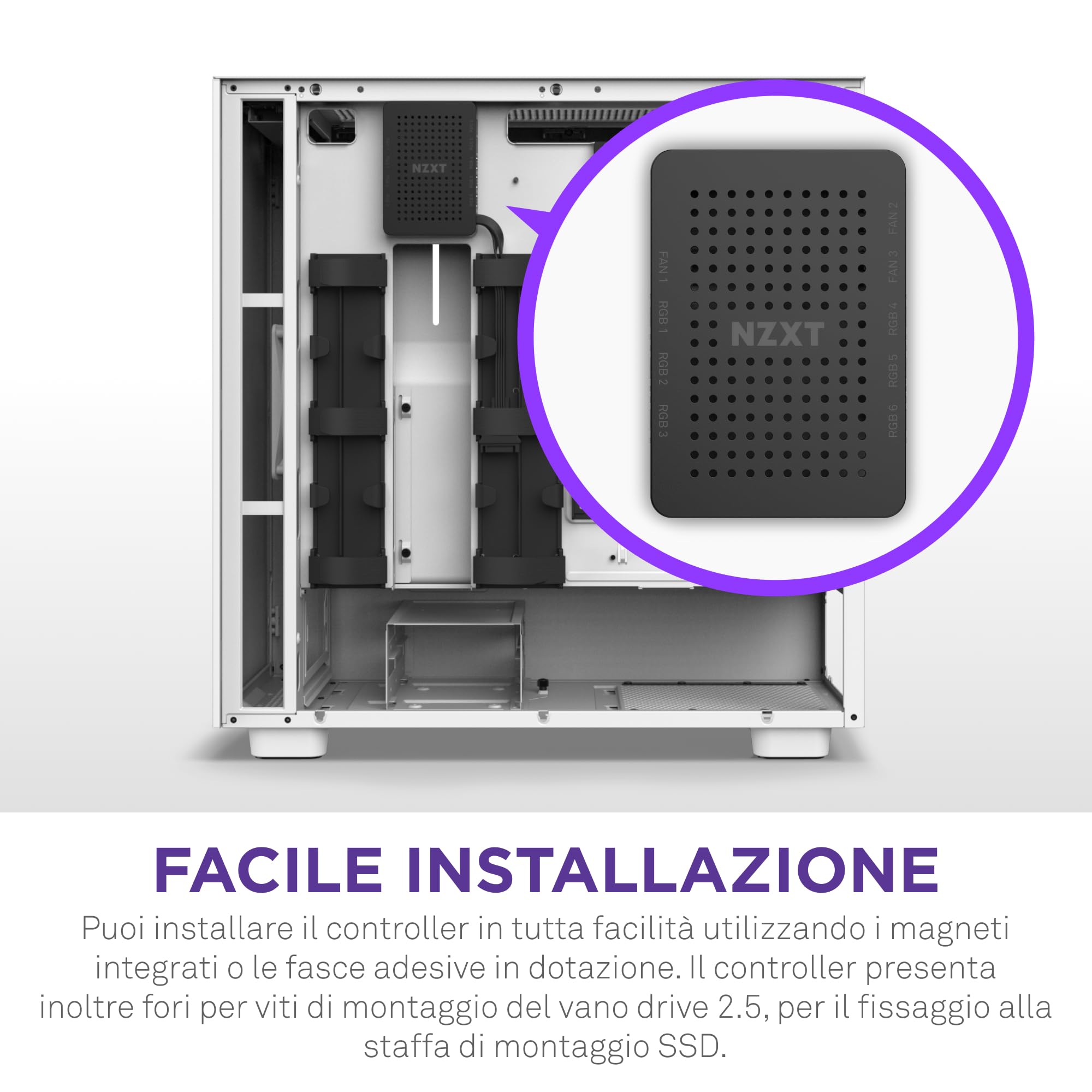 NZXT RGB & Fan Controller - AC-CRFR0-B1-6 canali di illuminazione ARGB - 3 canali ventola - Personalizzazione avanzata dell’illuminazione - Nero