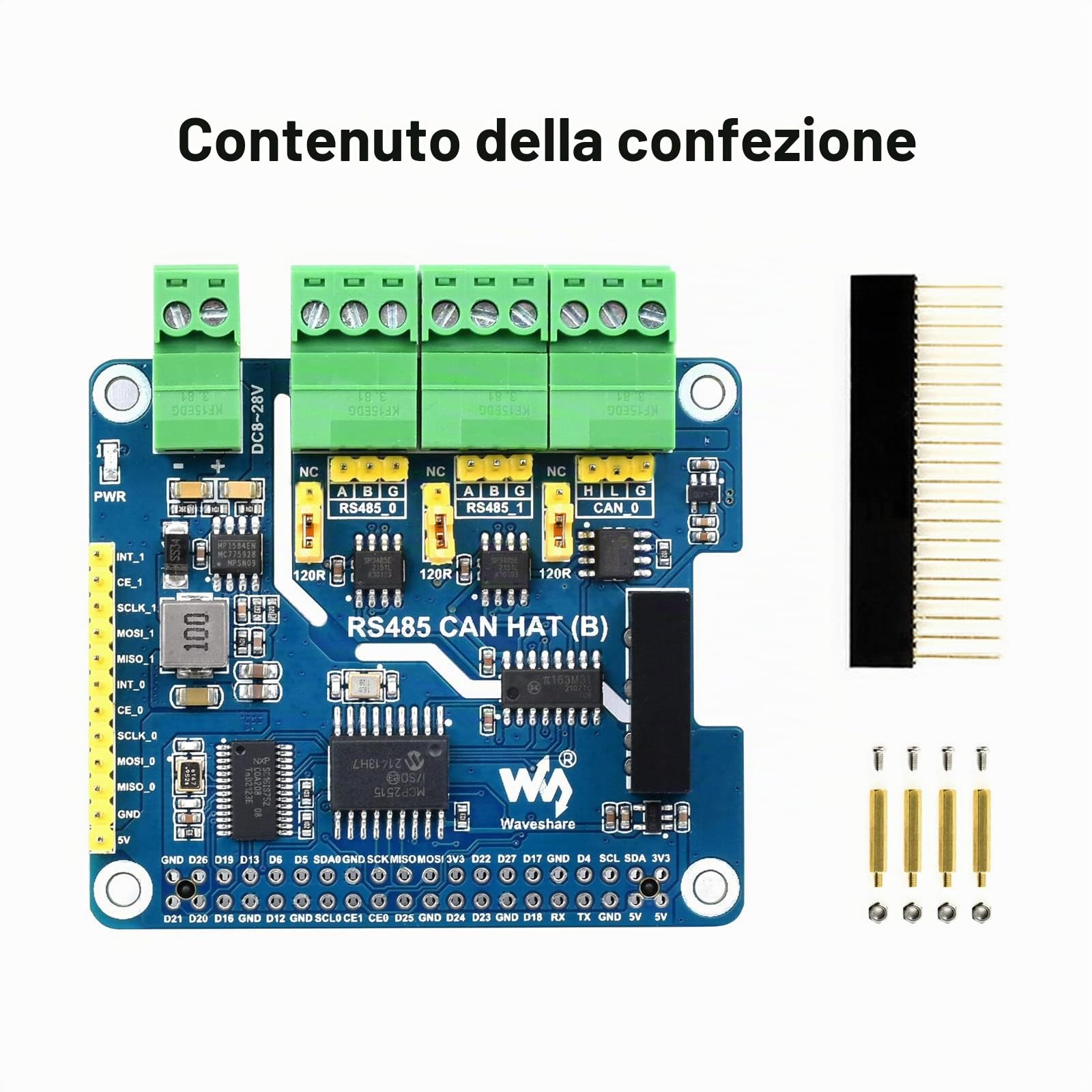 Waveshare Isolated RS485 CAN HAT B Type for Raspberry Pi 2-Ch RS485 and 1-Ch CAN Multi Protections