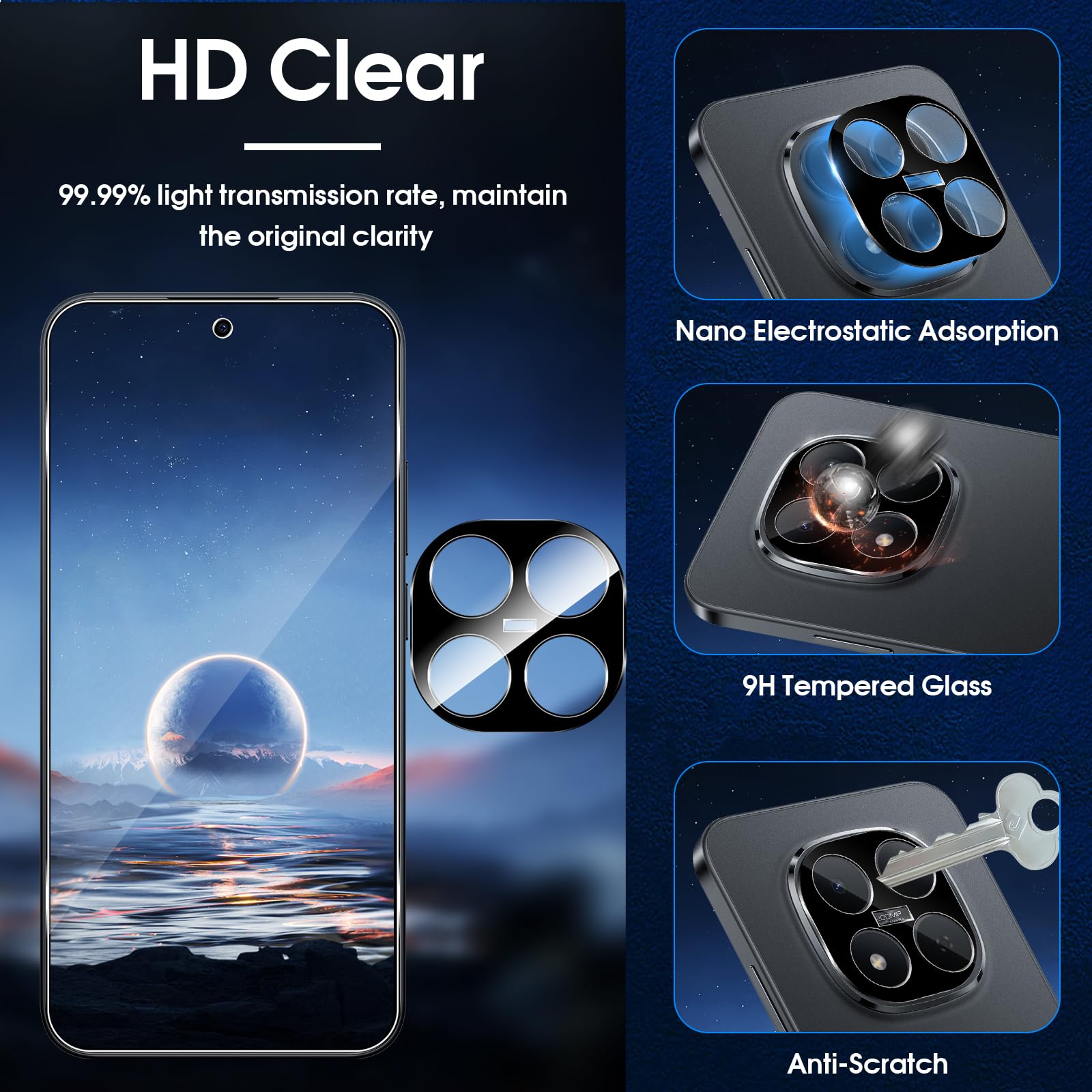 Lutree per Xiaomi Redmi Note 15 Pro 5G Vetro Temperato, 2+2 Pezzi Pellicola Protettiva+ Pellicola Fotocamera (Nera), Durezza 9H Anti-Impronte Anti-Graffio HD Senza Bolle Protezione Schermo