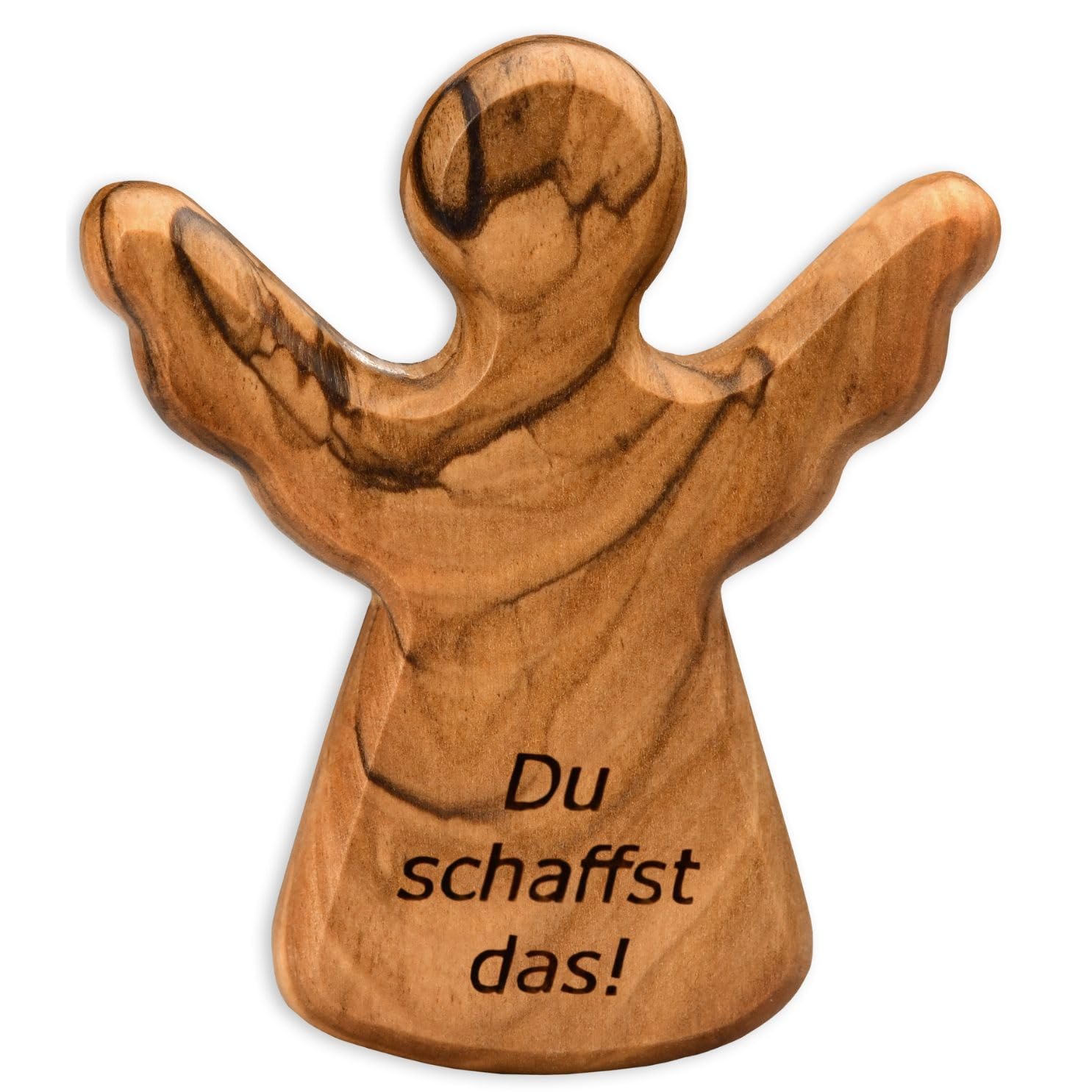 Kassis Geschenkartikel Olivenholz-Schutzengel - Handgefertigte Engel-Figur aus Bethlehem - Schutzengel-Glücksbringer - (Du schaffst das) - (1 Stück)