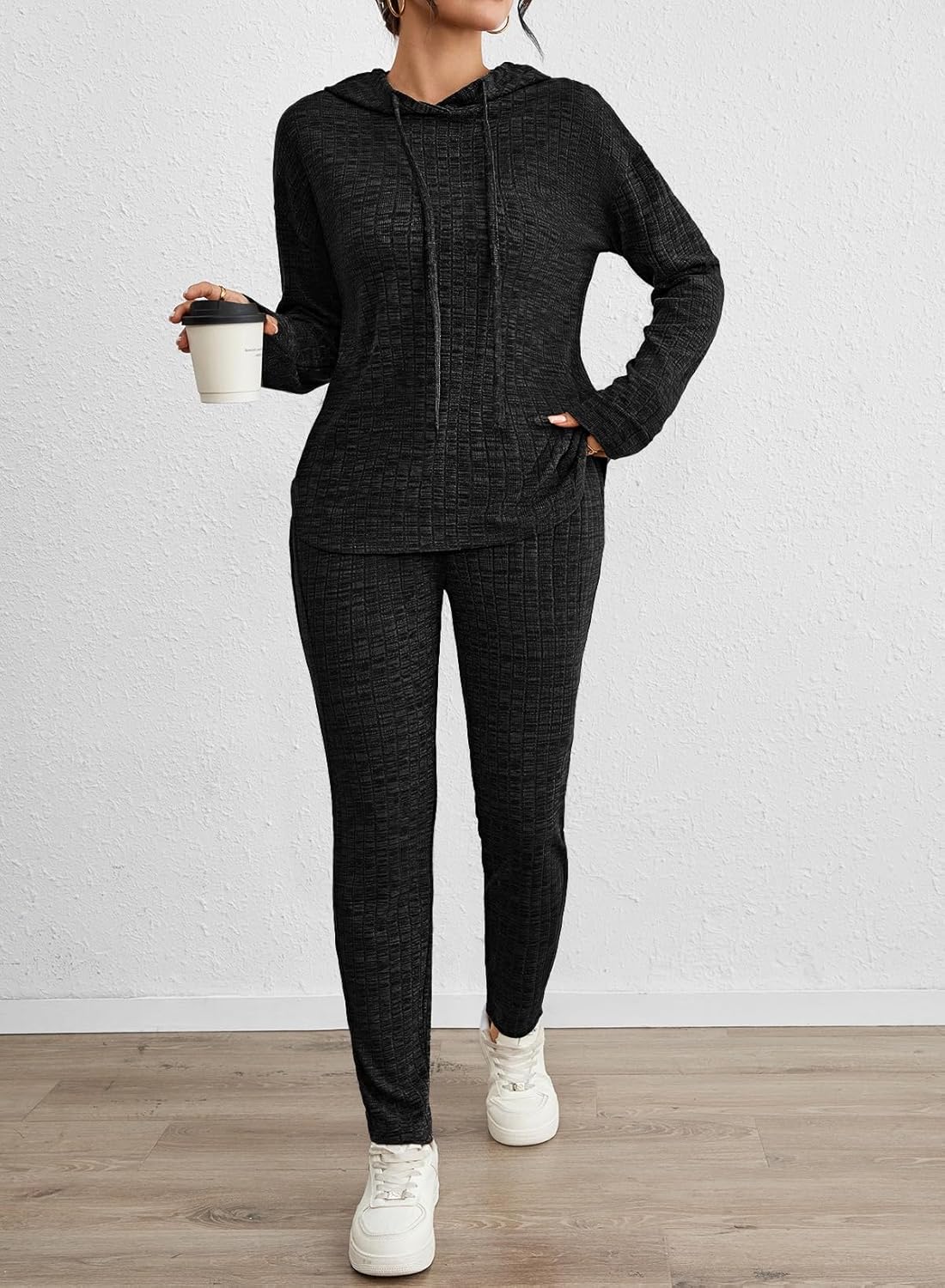 Fixmatti Women Pullover Hoodie Sweat Set Long Sleeve Ribbed Sweatsuit Tracksuits with Pocket - Image 6