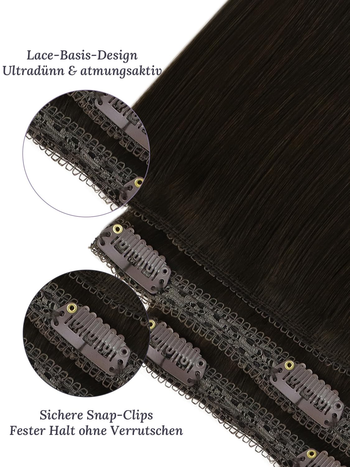 Fshine Extensions Echthaar Clip Dunkelbraun 40 cm 120 g 7 Stücke | Einfach anzubringen, Schnell einsetzbar, Haarschonend, Anfängerfreundlich, Natürliches Volumen, Glatt und Seidig