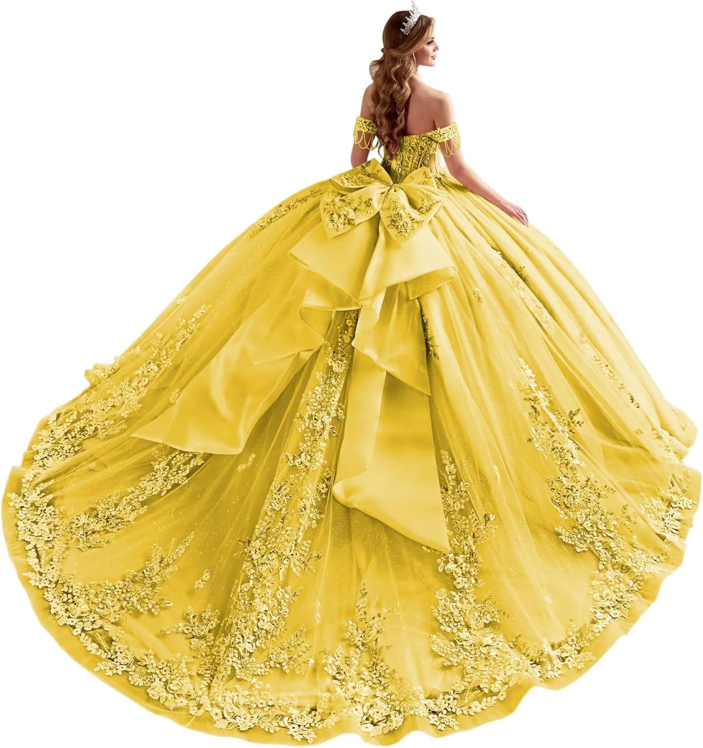 Glitter Tulle Quinceanera Dresses 3D Flowers Ball Gown Lace Appliques Sweet 16 Dresses Off Shoulder 15 Dress with Bow