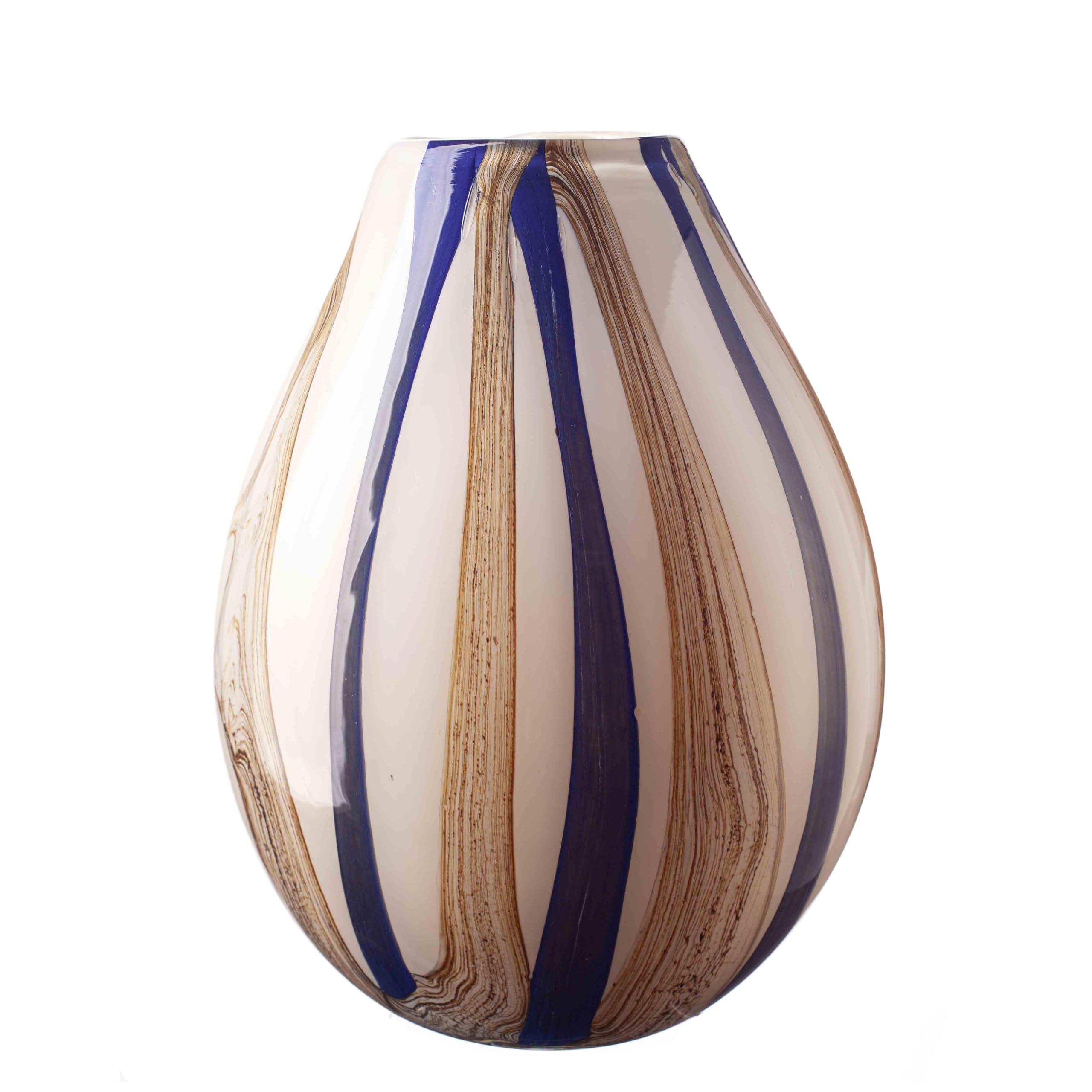 Large Glass Oval Vase in Blue, Brown & Cream (Naval Oak) (30cm)
