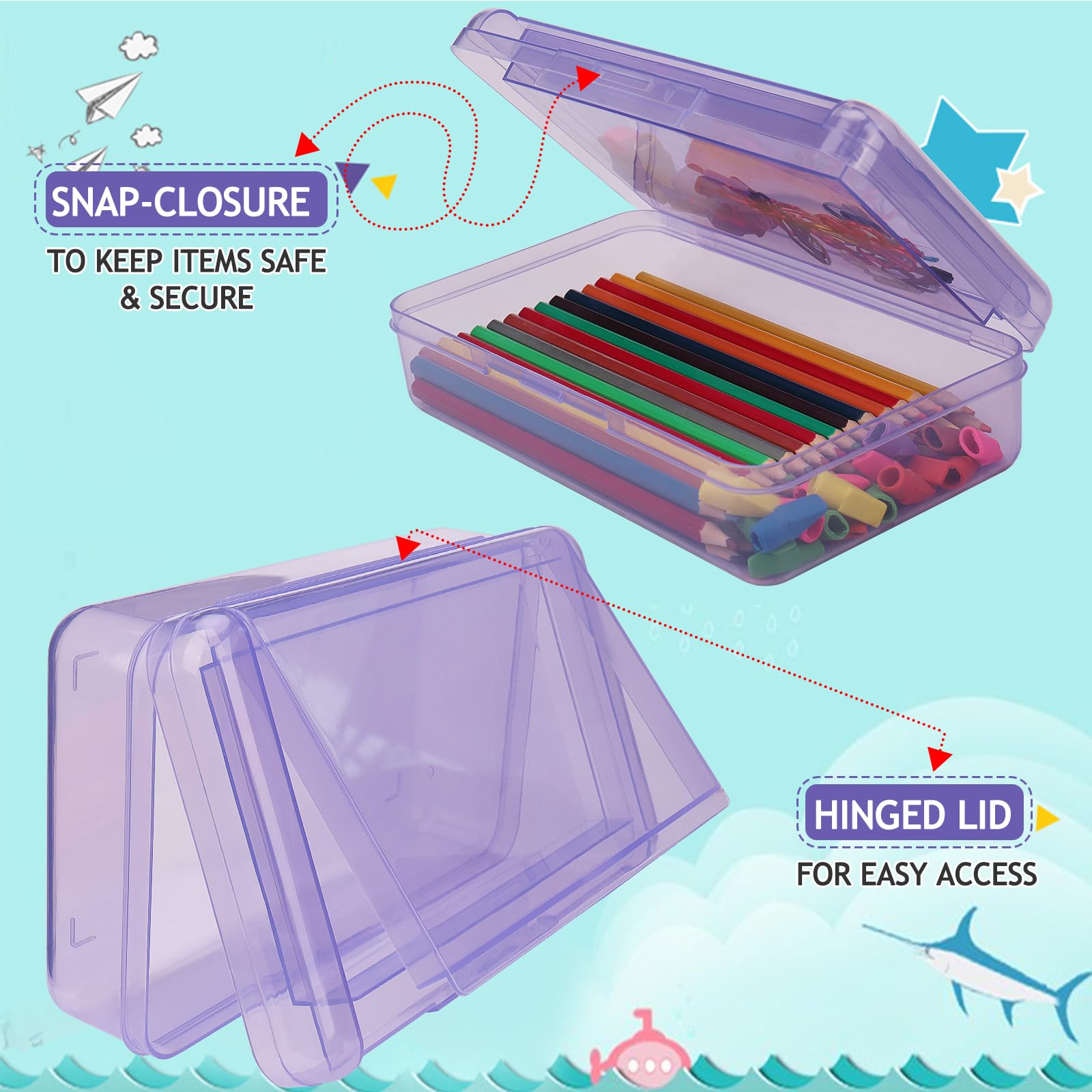 1 caja de lápices, caja de lápices de doble capa de gran capacidad, estuche rígido con tapa hermética, estuche de plástico para lápices de oficina, suministros escolares, cajas de bolígrafos,