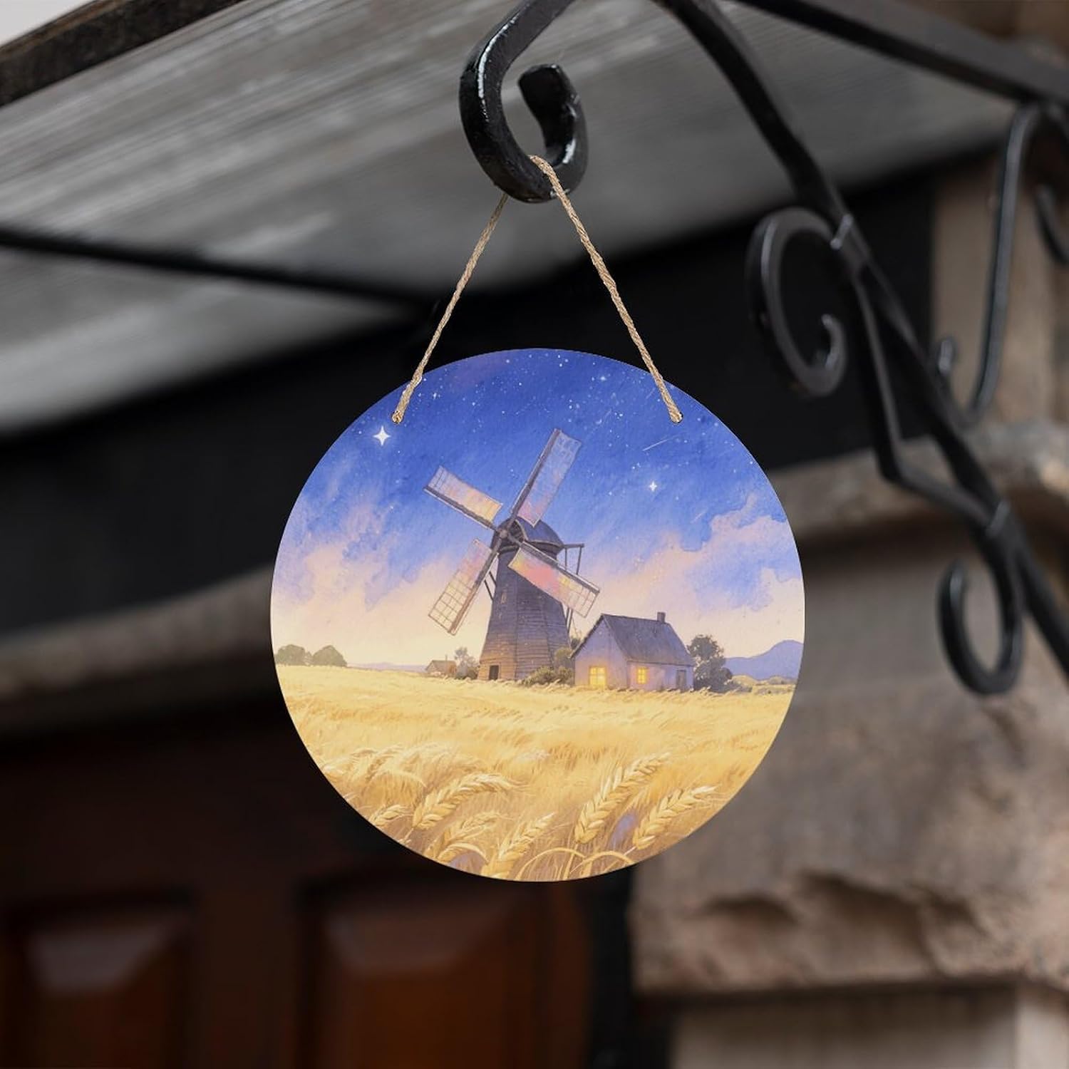 Village Windmill Painting Wood Painting