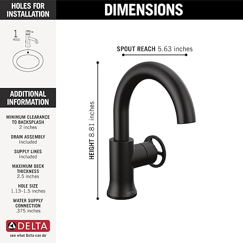 Miniatura 4 de Delta Faucet Trinsic - Grifo de baño con boquilla giratoria de un solo orificio, grifo de lavabo de baño negro, grifo de baño de una sola manija,