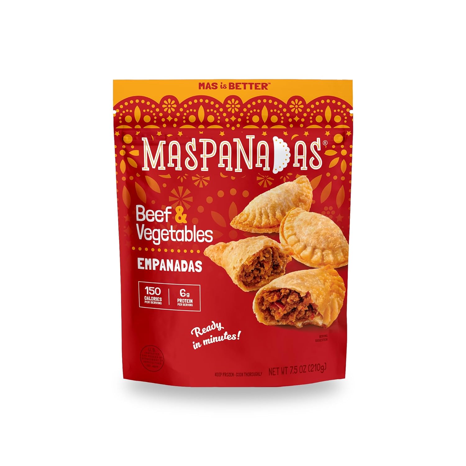 MasPanadas Beef & Vegetable Empanadas 7.5 oz - Authentic Nutrient-Rich Hand Pies, High Protein, Ready in Minutes