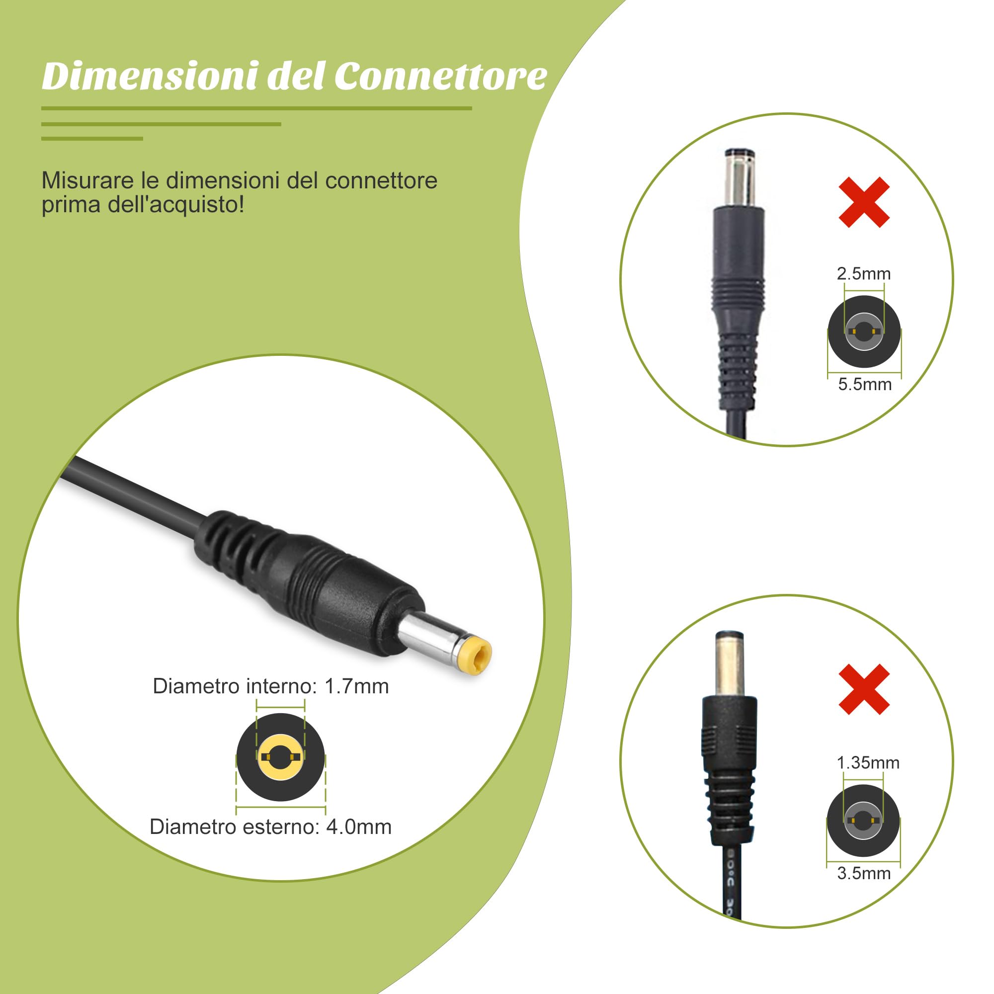 Xahpower 15W Caricatore per Echo Dot (3a/4a generazione), 12V Cavo Alimentatore Compatibile con Echo Show 5 (1a/2a generazione), Echo Dot (3a/4a generazione) con Orologio, Echo Spot e Fire TV Cube
