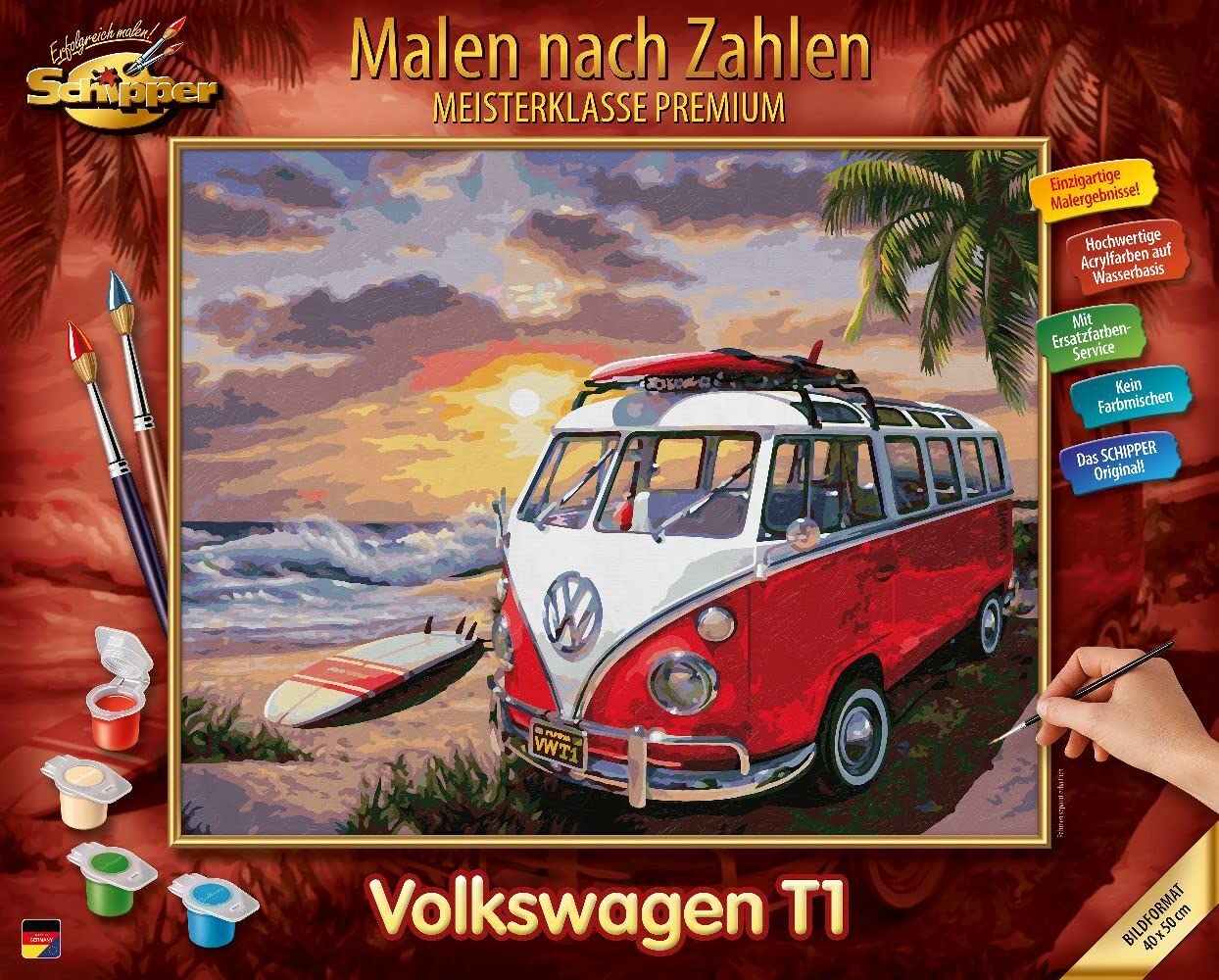 Schipper 609130861 Dipingere con i Numeri, Volkswagen T1, dipingendo Immagini per Adulti, Inclusi pennelli e Colori acrilici, 40 x 50 cm