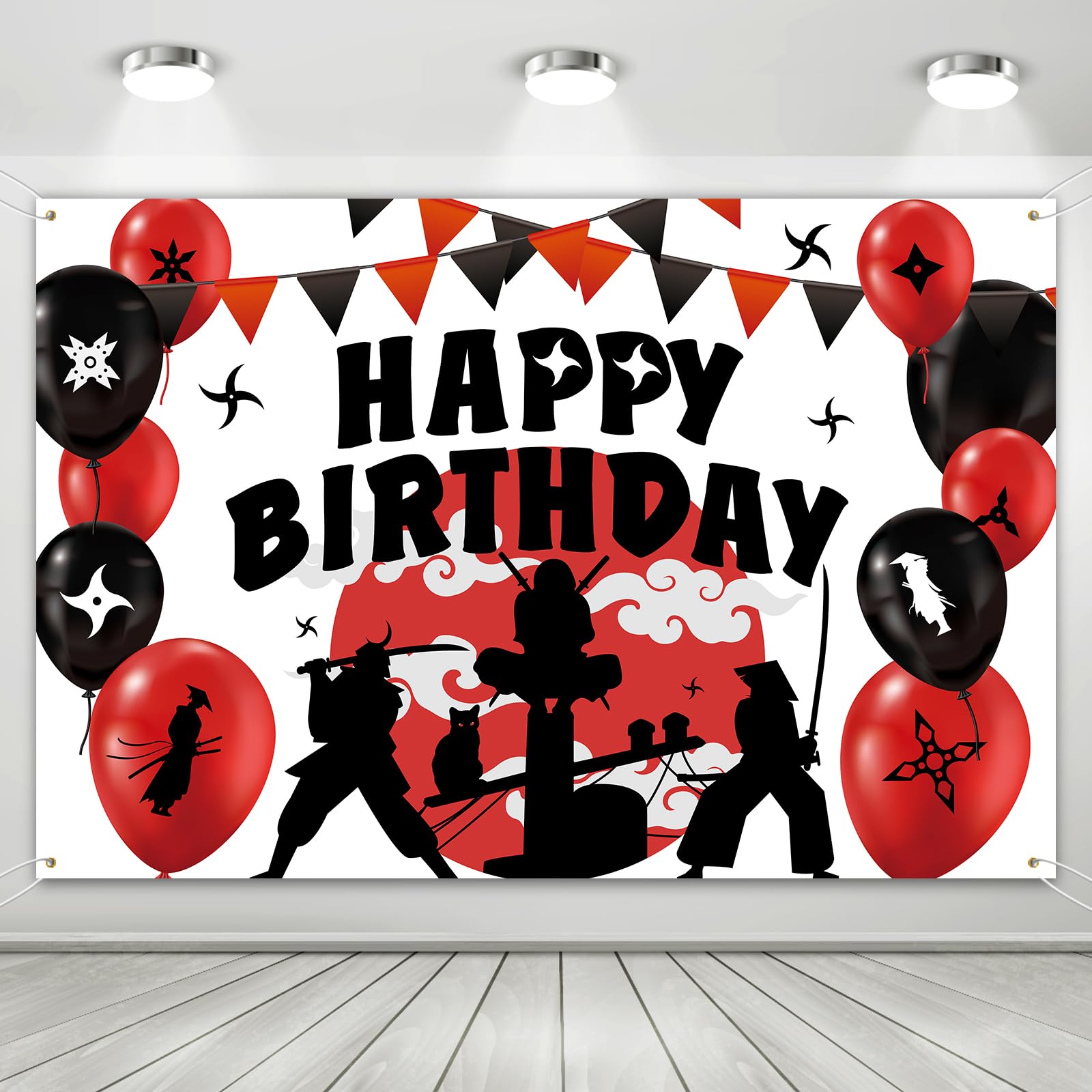N*nja Samurai Happy Birthday Banner Backdrop Background,N*nja Warrior Japan Katana Samurai Photography Background Boys 1st Birthday Party Banner