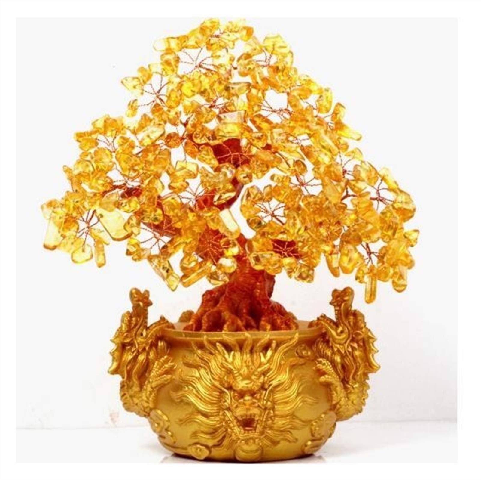 Glücksornament Citrin Quarz Glück Baum Kristall Edelstein Geldbaum for Urlaub Geschenk Ornamente Garten Heilungspavillon Dekoration Dekoration Glücks-Pendel