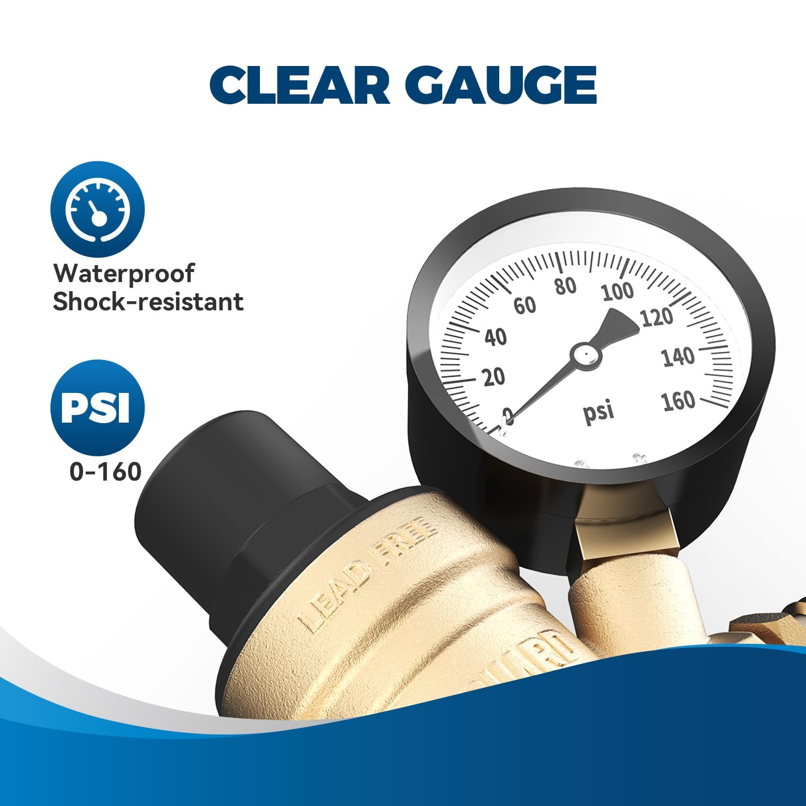RVGUARD Válvula reguladora de presión de agua para RV, reductor de presión de agua ajustable sin plomo de latón con medidor y filtro de pantalla de entrada para caravana y remolque de viaje
