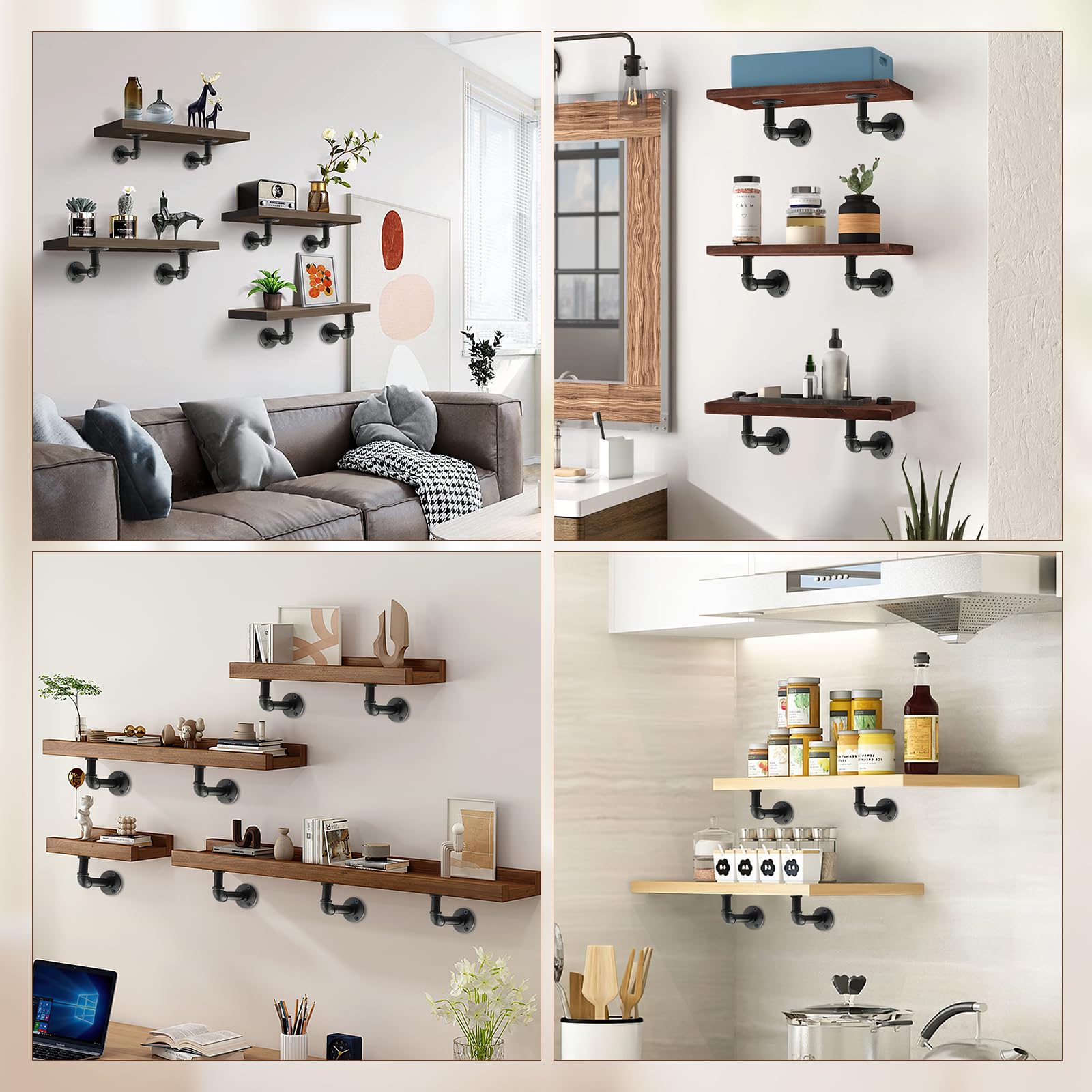 Storystore Industrielle Rohr-Regalhalterungen, Eisen, L-förmige Regalhalterungen für 17,8–35,6 cm große Bretter, robuste Metallregalhalterung, schwarze DIY-Rohrregale (16,5 x 8,9 cm)