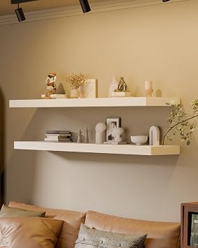 12x36 Inch Floating Shelves for Wall, Extra Long White Wall Shelves, Set of 2, Hanging Invisible Brackets Floating Shelves for Living Room,Bedroom,and Kitchen White, 2T60IN