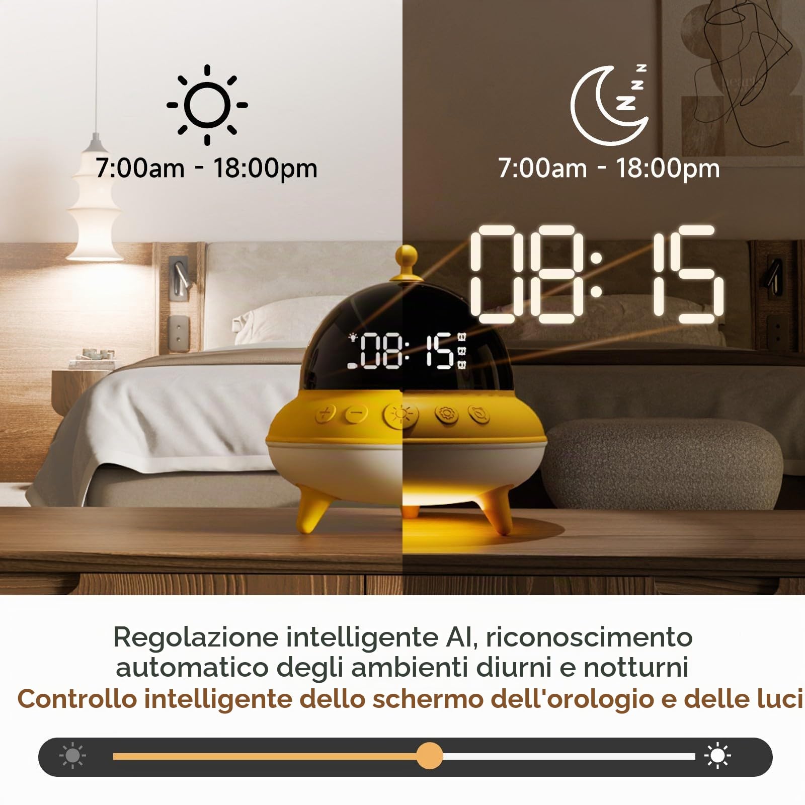 BEAVERLAB - Sveglia per bambini e ragazzi, con 7 colori, luce notturna per bambini, 0 dB, carica USB-C e batteria da 15 giorni, per camera da letto