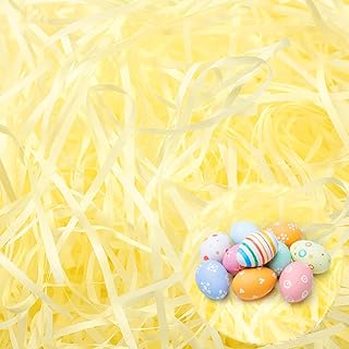 Virutas de Papel para Regalos,Darryy Relleno papel rafia triturado,200g Papel Triturado para Regalo,Relleno para Fiestas,Decoración de Huevos(amarillo)