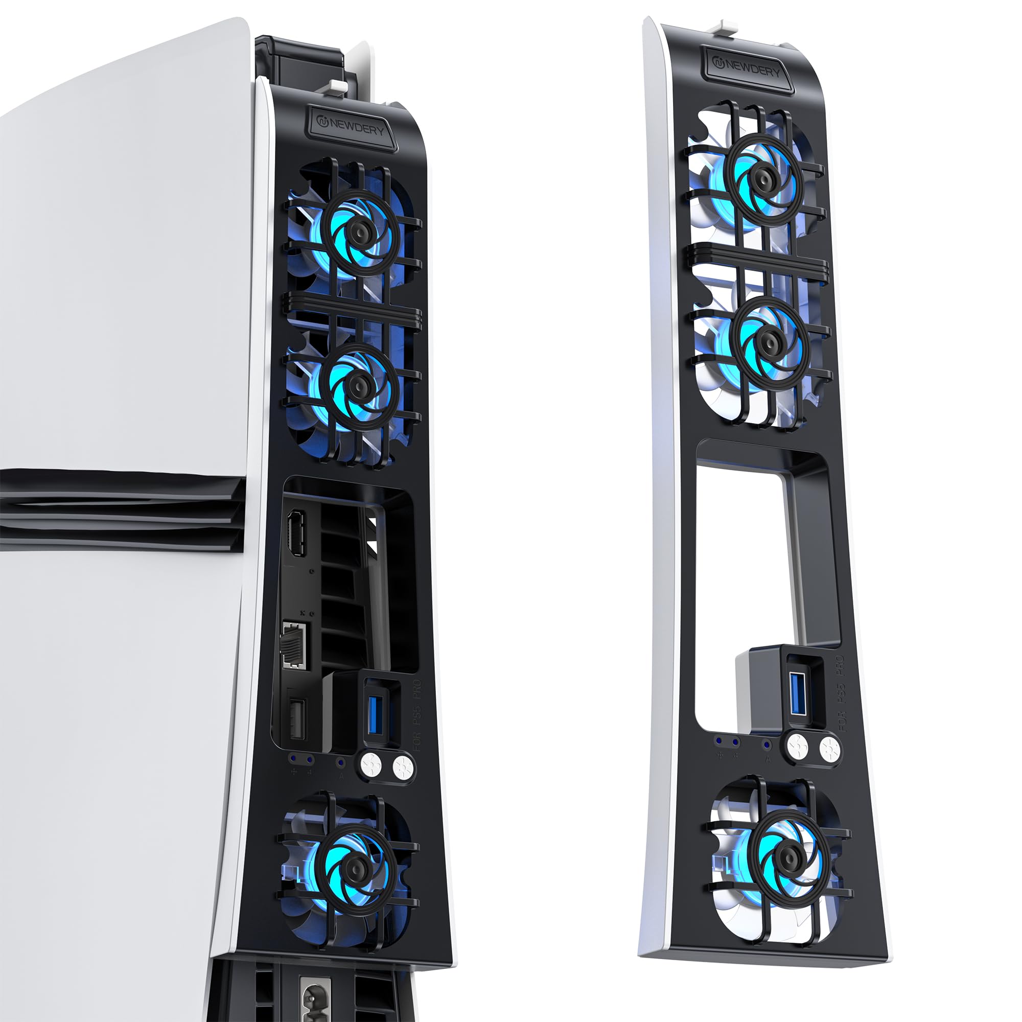 NEWDERY PS5 Pro用 冷却ファン USB 3.0ポート 三段階風速 プレステ5 Pro用 冷却ファン 周辺機器 アクセサリー 低騒音 熱対策 自動温度検出 RGBライト付き プレステ5 Pro ディスク通常版/デジタル版対応【PS5/PS5 Slim非対応】ブラック/ホワイト