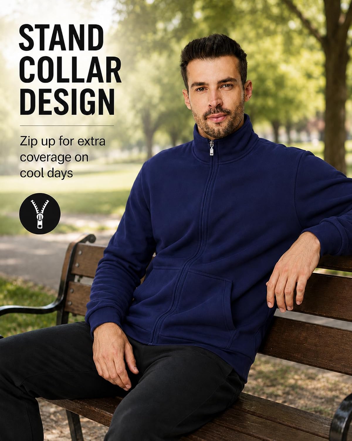 Men's Zip Up Sweatshirt Mock Neck Fleece Jacket