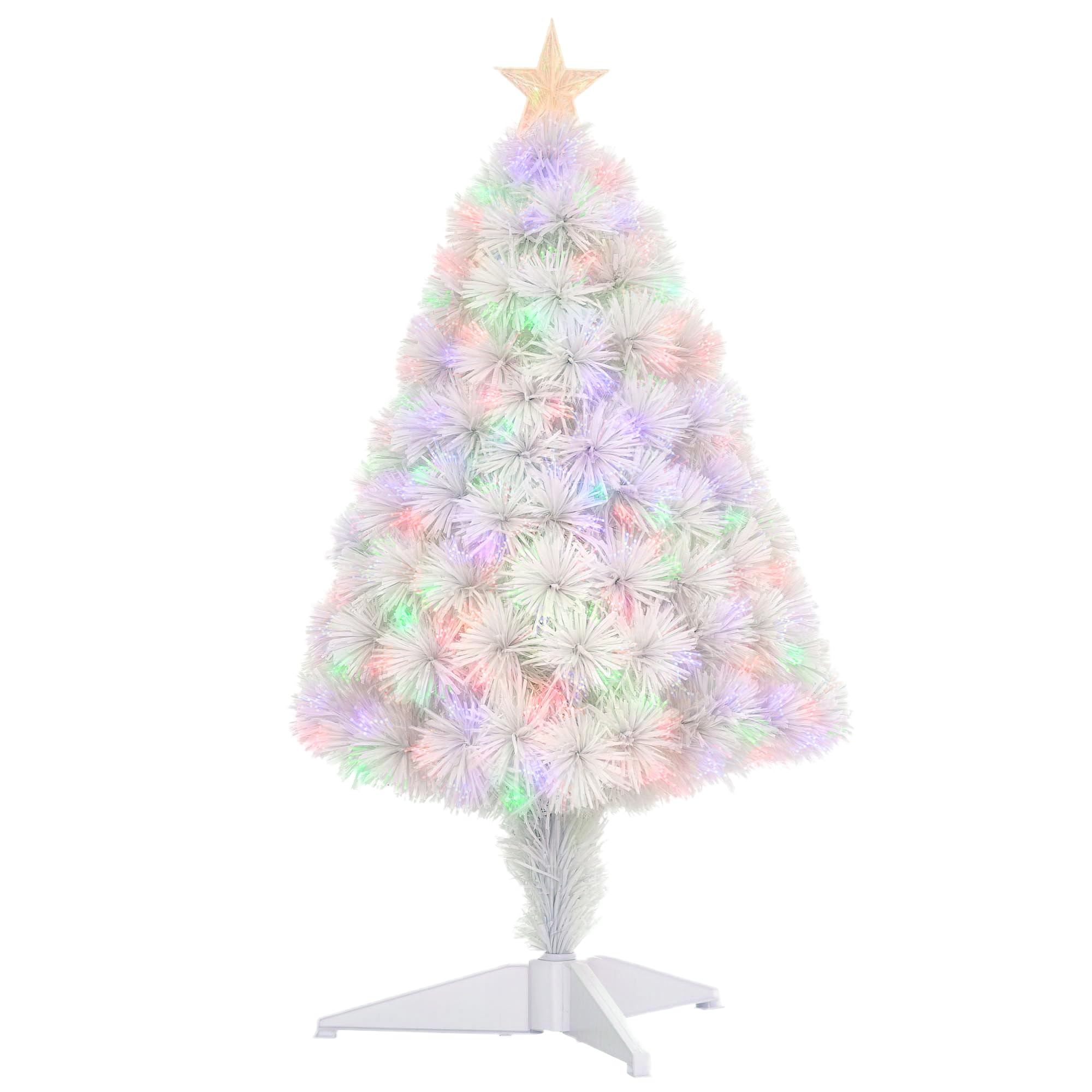 Homcom White 2.5Ft Prelit Artificial Tabletop Christmas Tree Built In Fibre Optics In