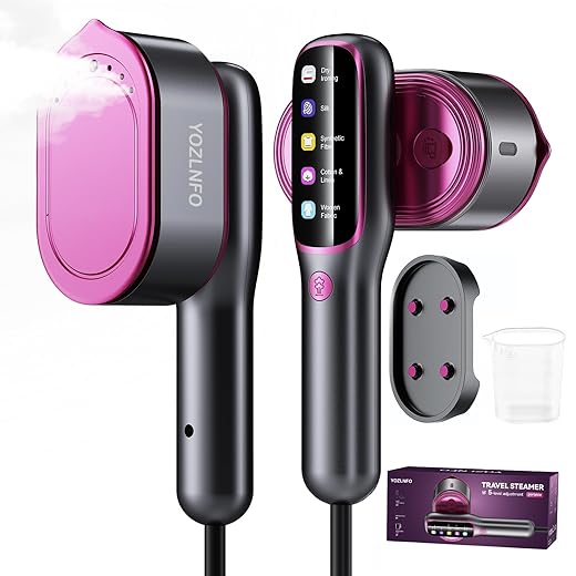 Portable Travel Steamer for Clothes: 2-in-1 Handheld Garment Steamer Iron - Rapid 15s Heat Up & 5 Steam Settings - Large Ceramic Panel - 110-120V Upgraded