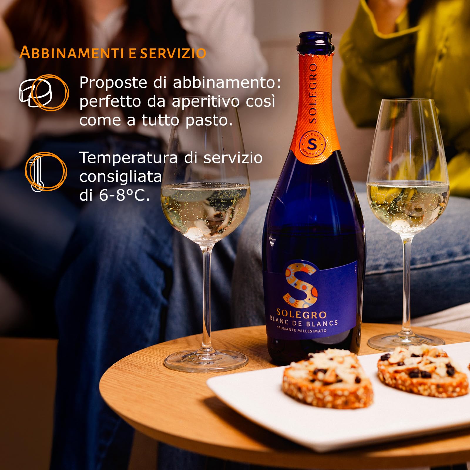 Solegro Spumante Blanc de Blancs Millesimato Extra Dry, Fresco e Fruttato, perfetto da Aperitivo - 11% vol, Confezione con 6 Bottiglie da 750 ml