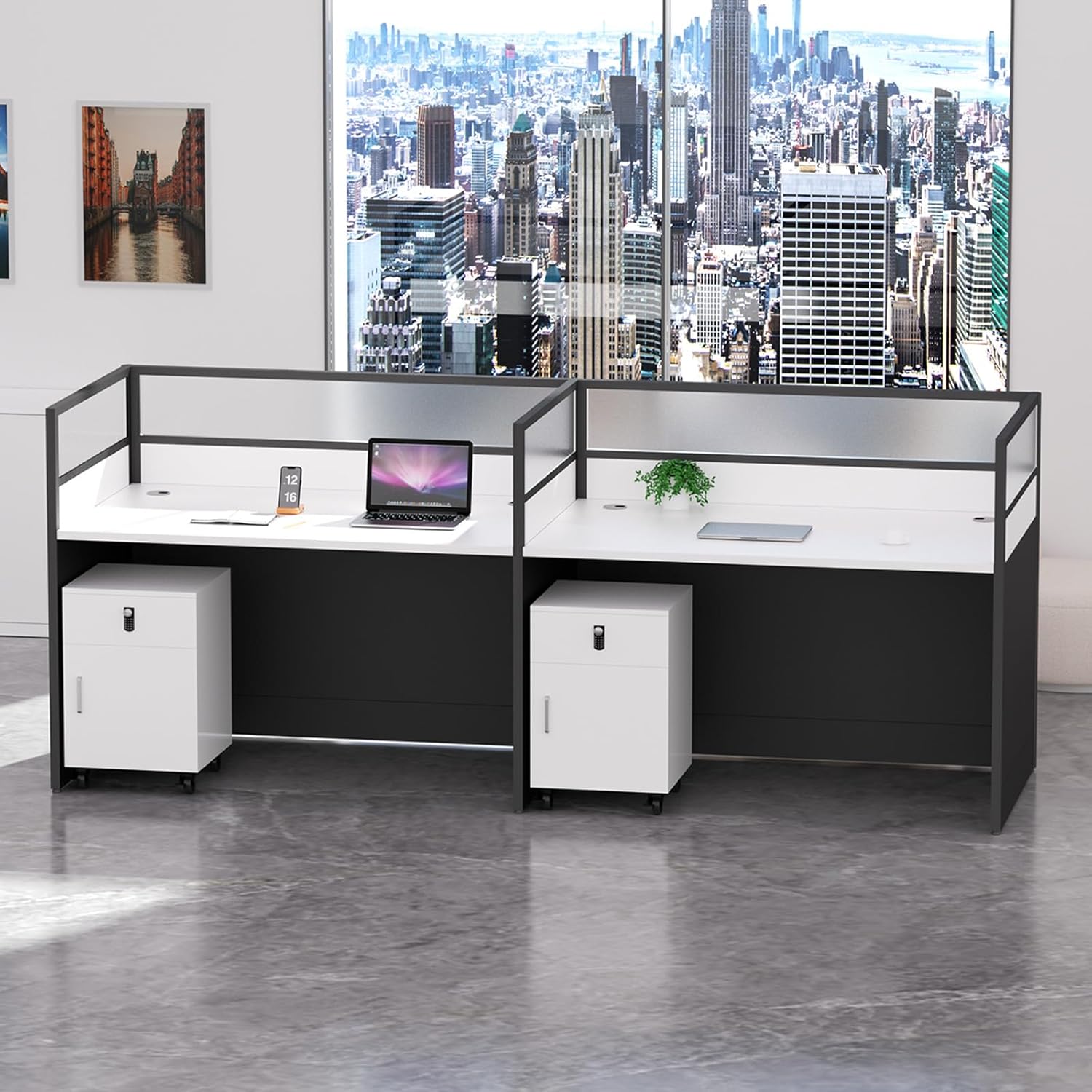 2-Person Workstation, Staff Desk Workstation, Cubicle Desks with Mute Partitions, Office cubicles Desk, with Cable Management, for Home/Office(2P F2F)