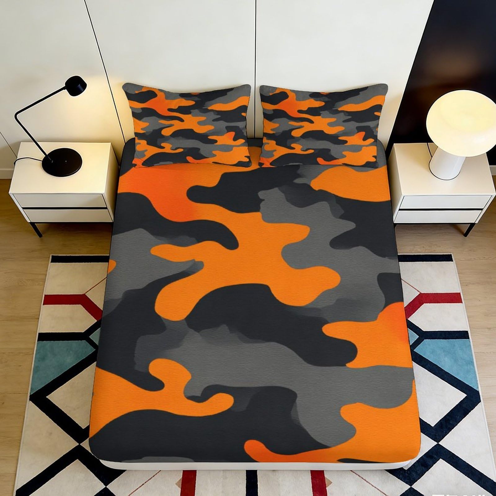 Jqzkxnhpbr Style-4 3D Printed Orange Camouflage Fitted Sheet Microfiber Soft Anti-Slip Grey Camo Mattress Cover For Bedroom Dorm Decor 90X200x25cm