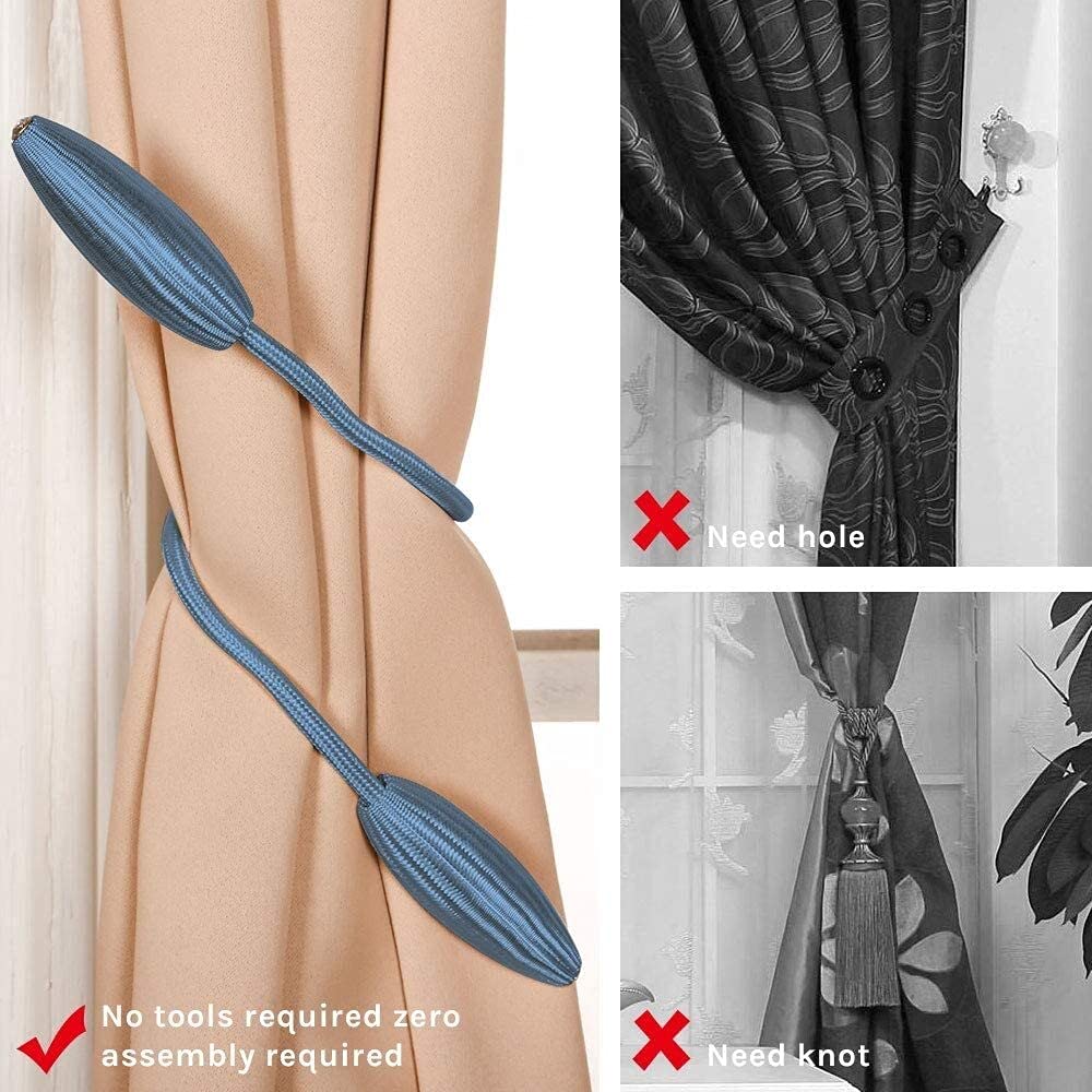 Gardinenring 2 Stück DIY Twist Gardinen Raffhalter Kreative Dekorative Drape Raffhalter Europäischer Stil Zufällige Modellierung Gardinenhalter Für Zuhause & Büro Fenstervorhang Zubehör (Blau Grau)