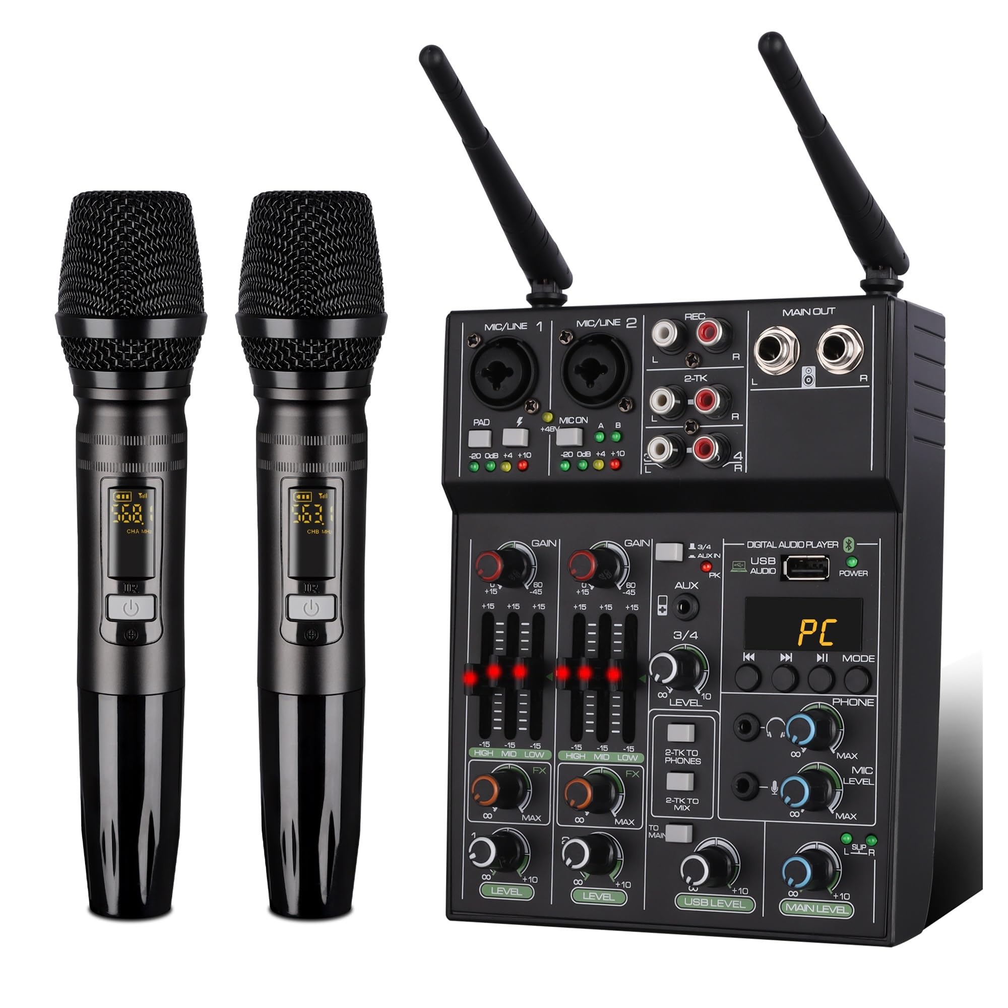 Mixer DJ, Mixer DJ A 4 Canali Audio Professionale Con Microfono Wireless Scheda Console Interfaccia Di Portatile Dual UHF