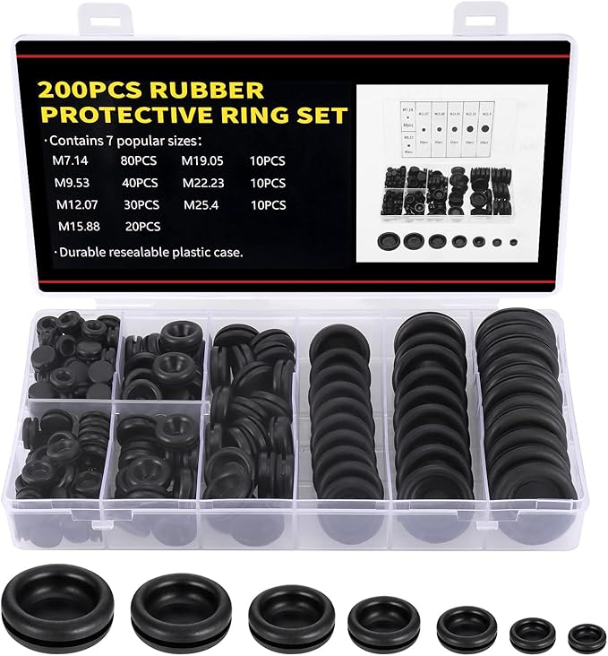 Zocipro 200Pcs Rubber Grommet Kit, 7 Sizes Rubber Hole Plugs Electrical