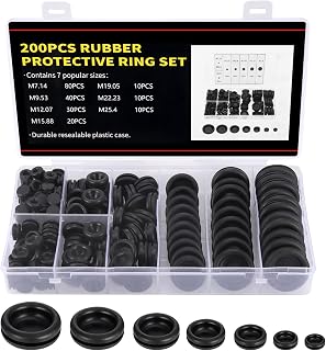 Zocipro 200Pcs Rubber Grommet Kit, 7 Sizes Rubber Hole Plugs Electrical Wire Gaskets Assortment, Rubber Grommets for Protecting Wires, Plugs, Cables Holes