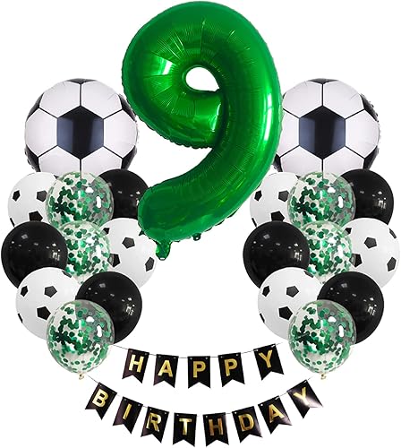 Decoraciones de fiesta de cumpleaños de fútbol para niños y niñas, decoración de cumpleaños infantil de 9 años, guirnalda de globos con el número 9,