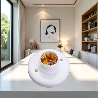 White E27 Round Plastic Base Screw Light Bulb Lamp Socket Holder Electrical