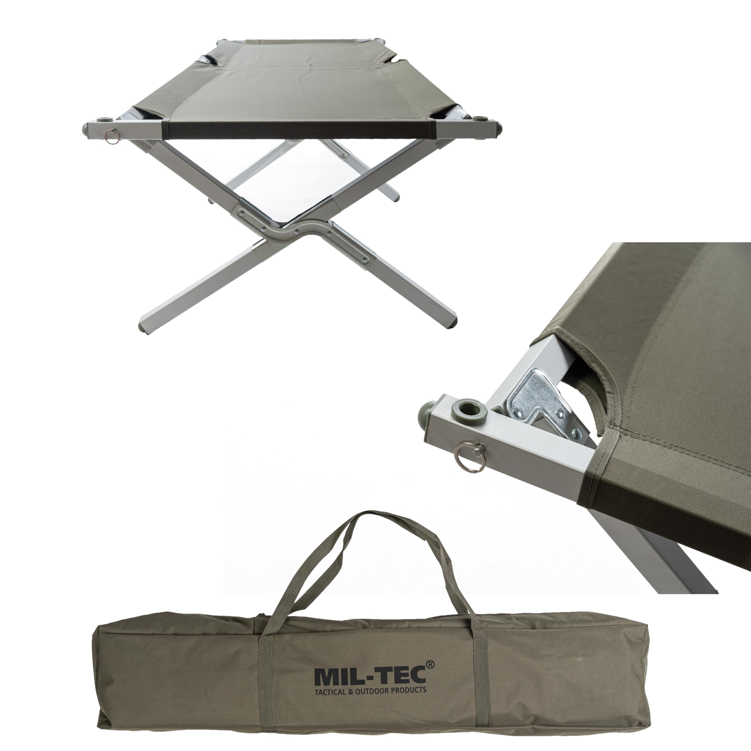 Mil-Tec US Feldbett Gen. II mit Alu-Gestell (210x70x42cm) • Faltbar inkl. Tragetasche • Outdoor Campingbett klappbar • Als Army Zeltbett, Campingliege, Gästebett, Notbett • Oliv