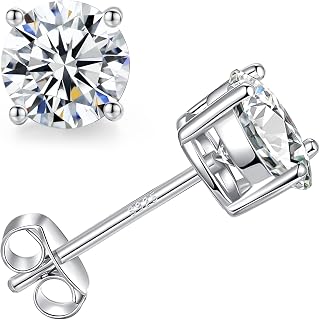 Moissanite Stud Earrings for Women Men : 0.6-4CT 18K White Gold Plated Solid S925 Sterling Silver Earring Hypoallergenic Dainty Flat Diamond Earrings Wedding Jewelry for Women Men D Color VVS1 Clarity