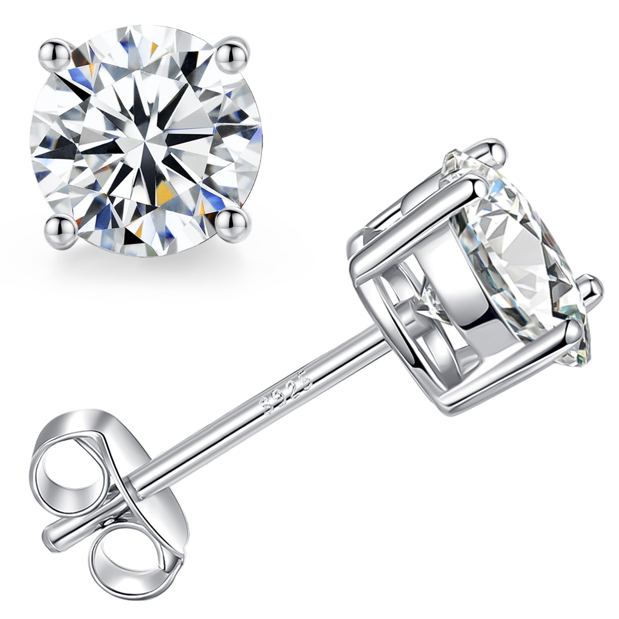 Moissanite Stud Earrings for Women Men : 0.6-4CT 18K White Gold Plated Solid S925 Sterling Silver Earring Hypoallergenic Dainty Flat Diamond Earrings Wedding Jewelry for Women Men D Color VVS1 Clarity