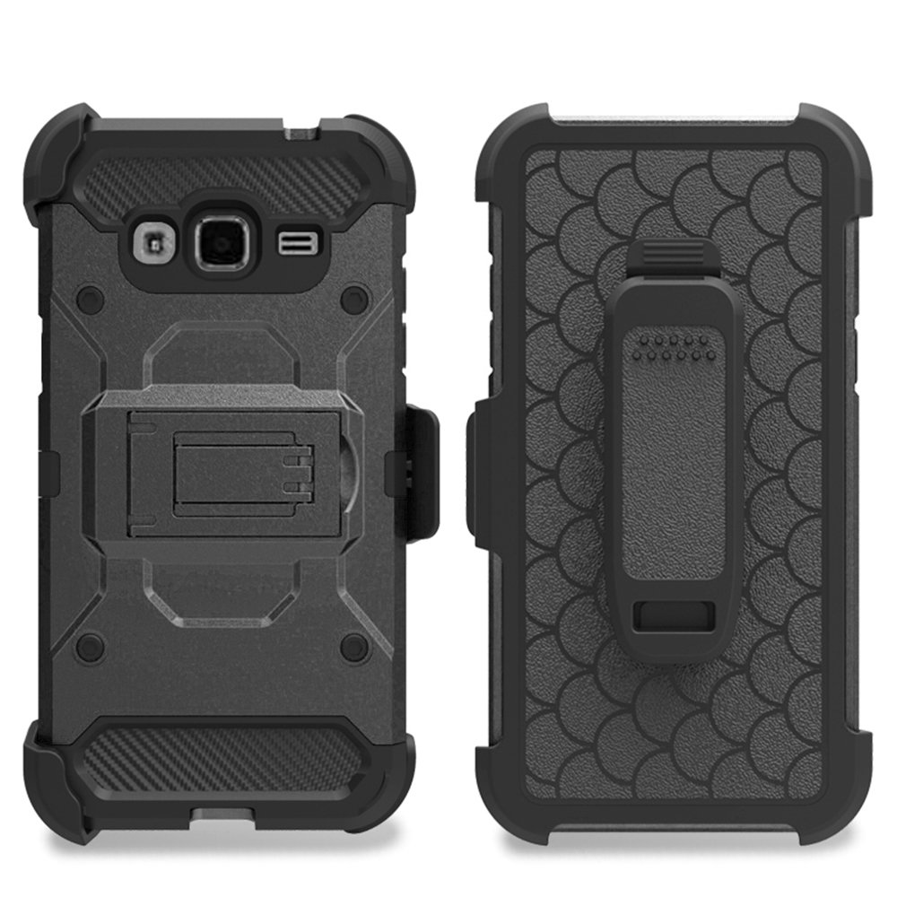 Galaxy J3 / Amp Prime/Express Prime/Sol / J3V Case, [Heave Duty Protection] Shockproof and Military Drop Tested, Portable [Belt-Clip] Rotate Army Case for Samsung J3 2016 (Black)