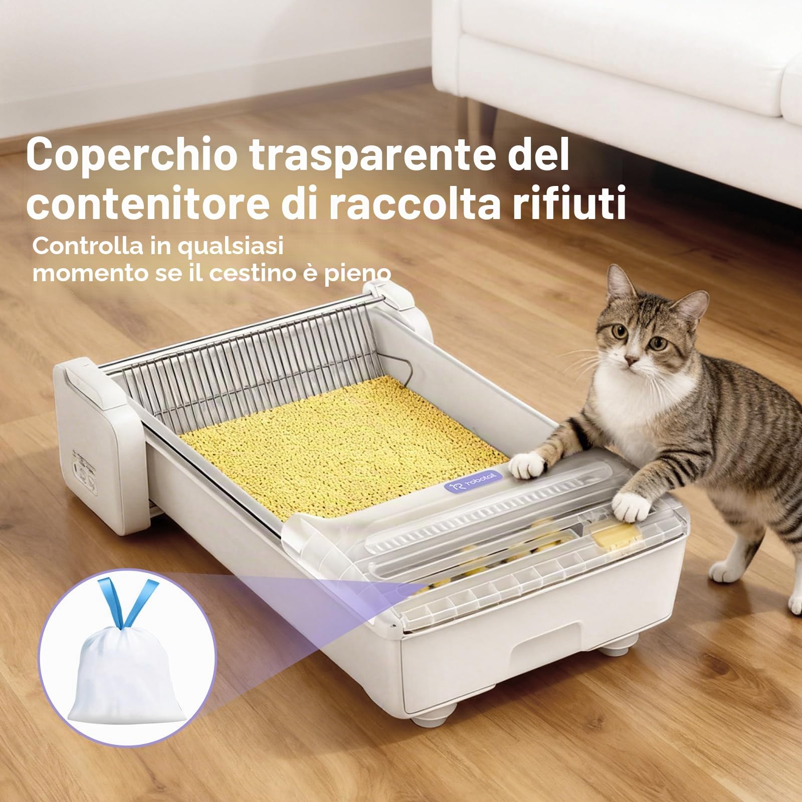 Lettiera autopulente per gatti aperta, extra grande, automatica elettrica con controllo degli odori, controllo tramite app, design anti-incastro, con 1 sacchetto di lettiera