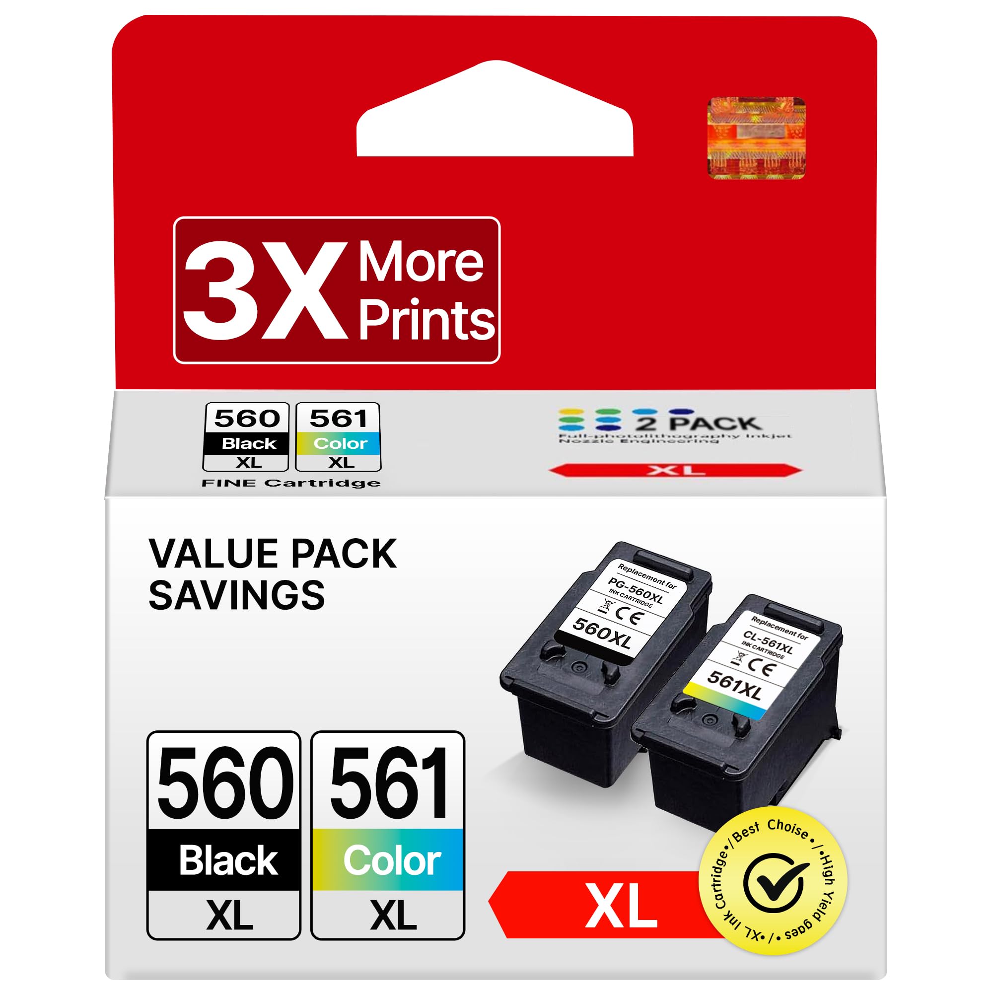 PG-560XL CL-561XL patronen für Canon 560 561 druckerpatronen Multipack Tintenpatrone für Canon 560XL 561XL für Pixma TS5350 TS5351 TS5352 TS5353 TS7450 TS7451 (Schwarz, Farbe, 2er-Pack)
